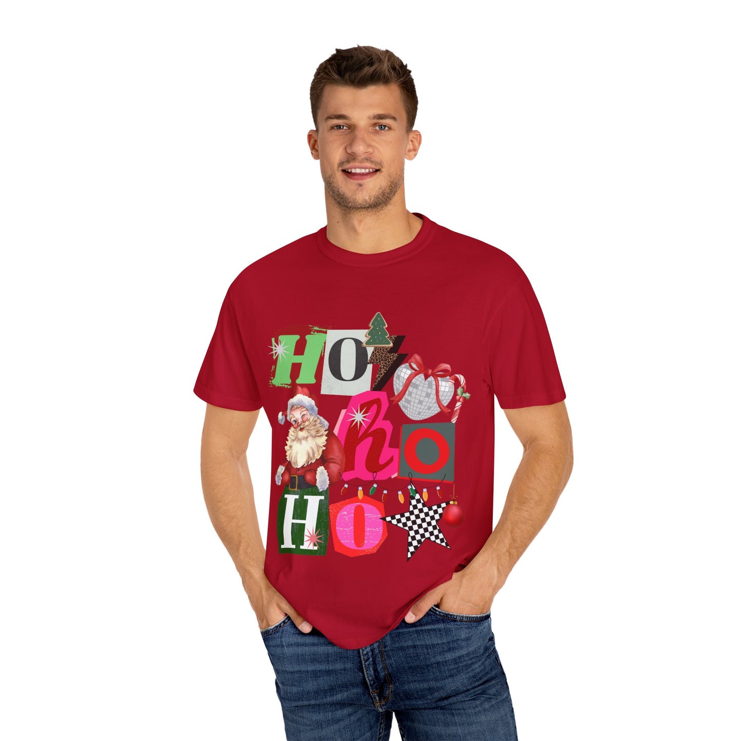 Ho Ho Ho Retro Christmas collage comfort colors Unisex T-Shirt | Festive Gift, Christmas Apparel, Santa Design, Casual Wear, Unisex Holiday Tee