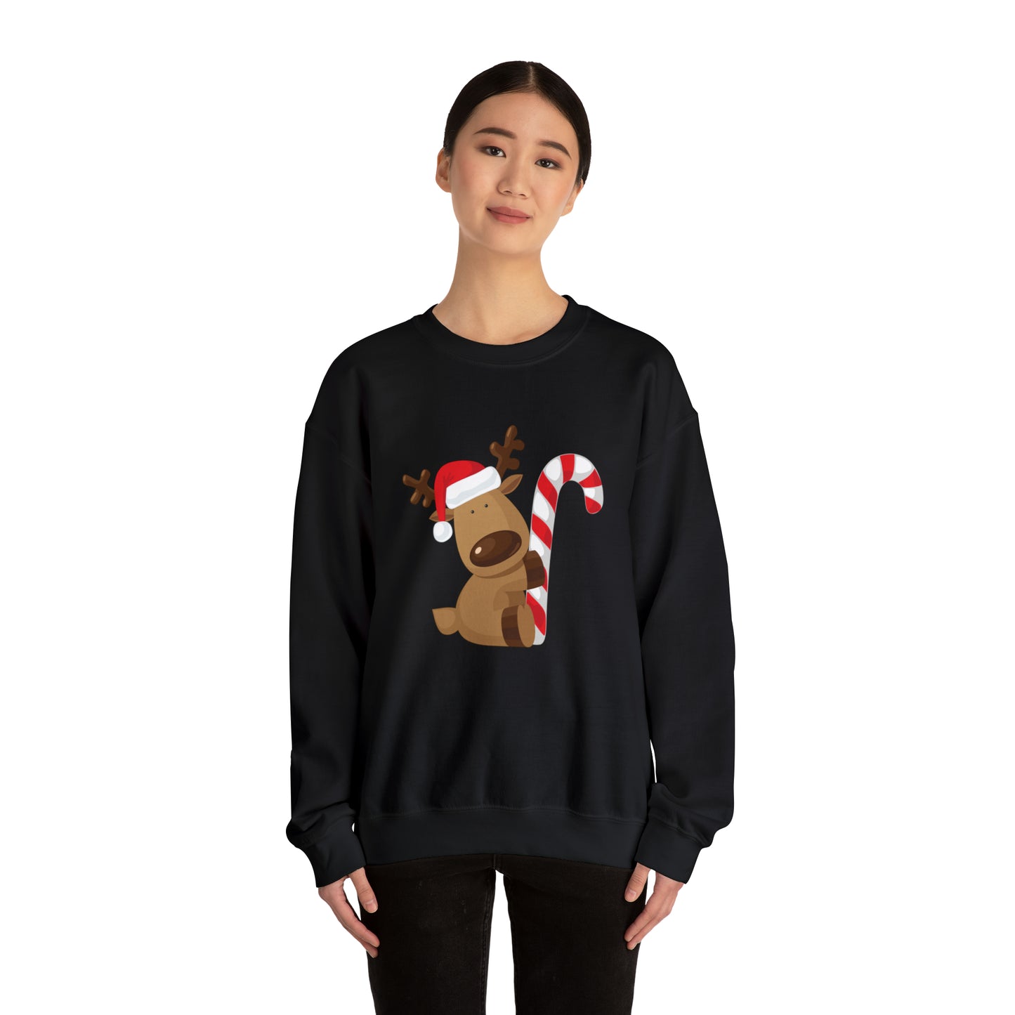 Reindeer Candy Cane Unisex Heavy Blend Crewneck Sweatshirt