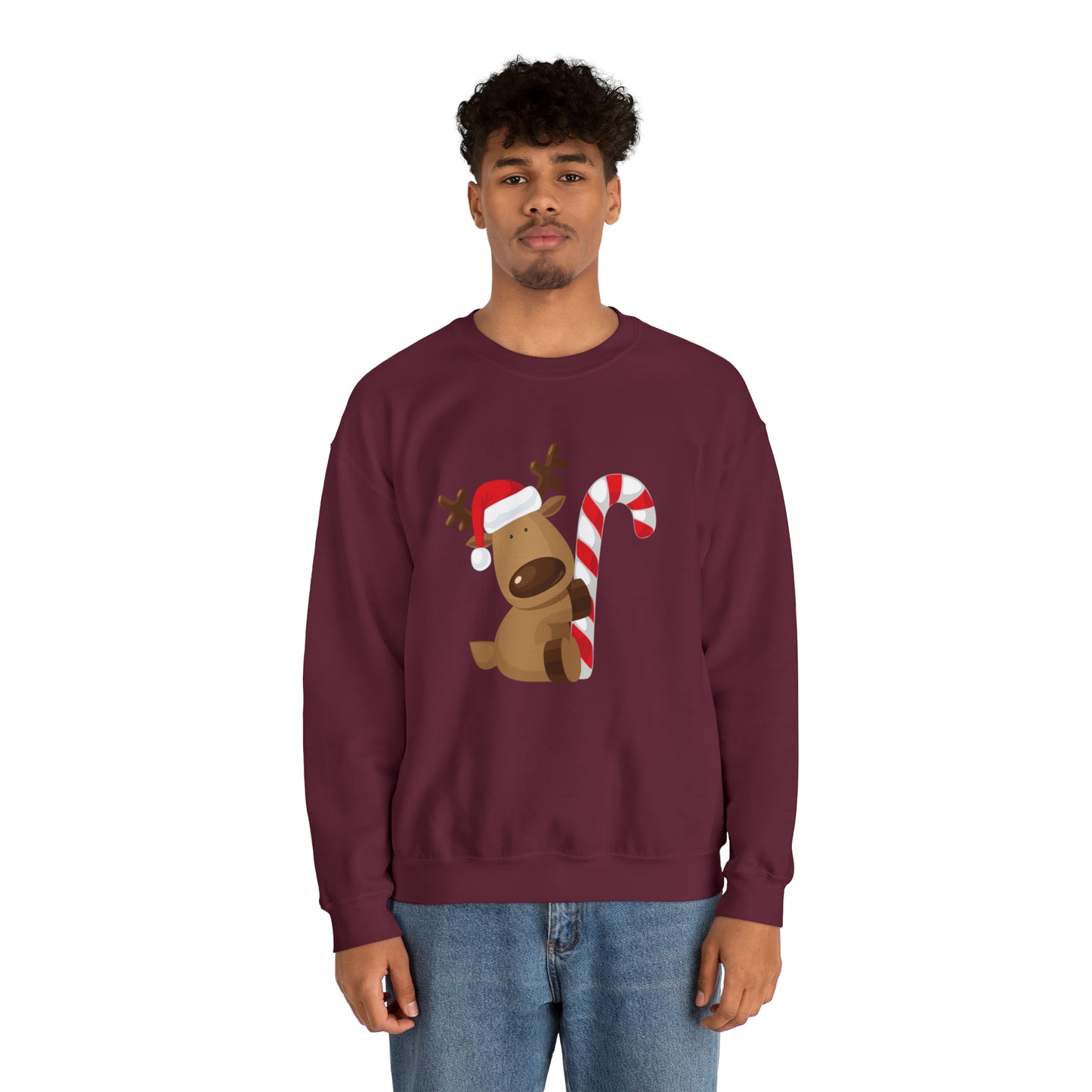 Reindeer Candy Cane Unisex Heavy Blend Crewneck Sweatshirt