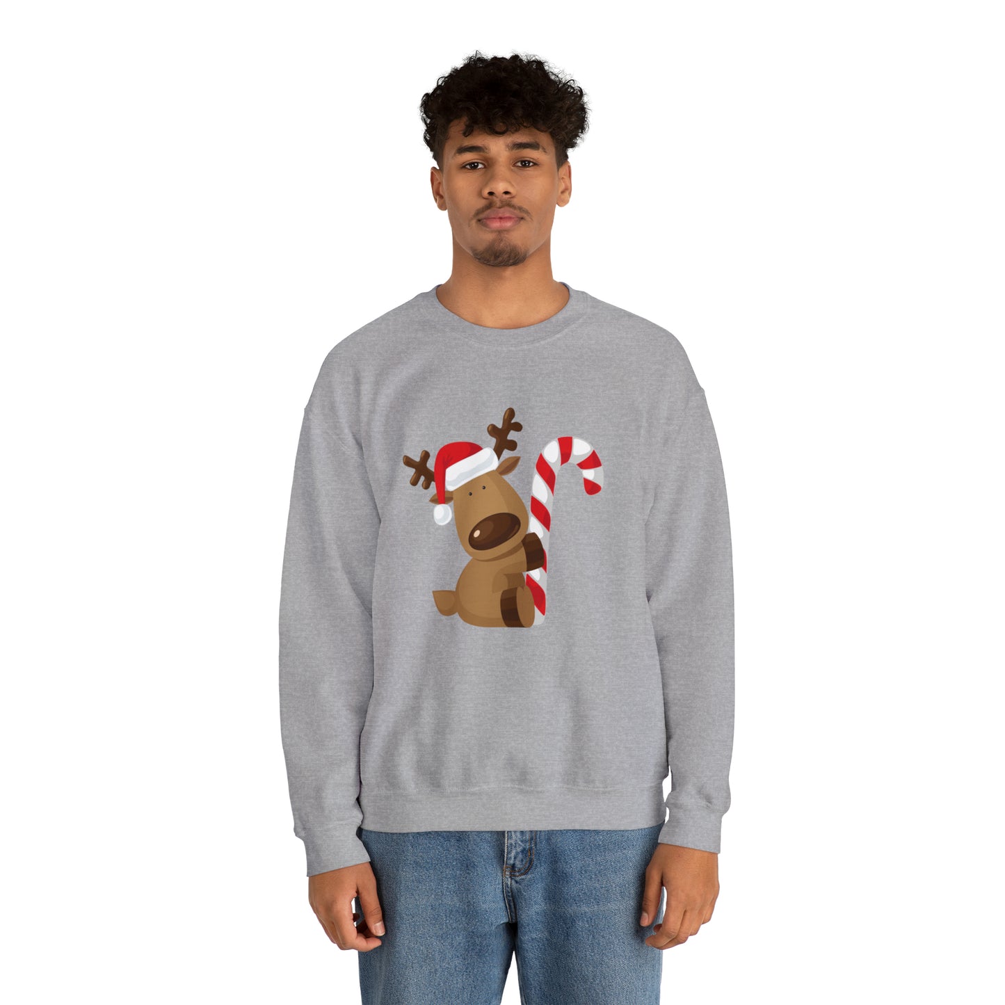 Reindeer Candy Cane Unisex Heavy Blend Crewneck Sweatshirt