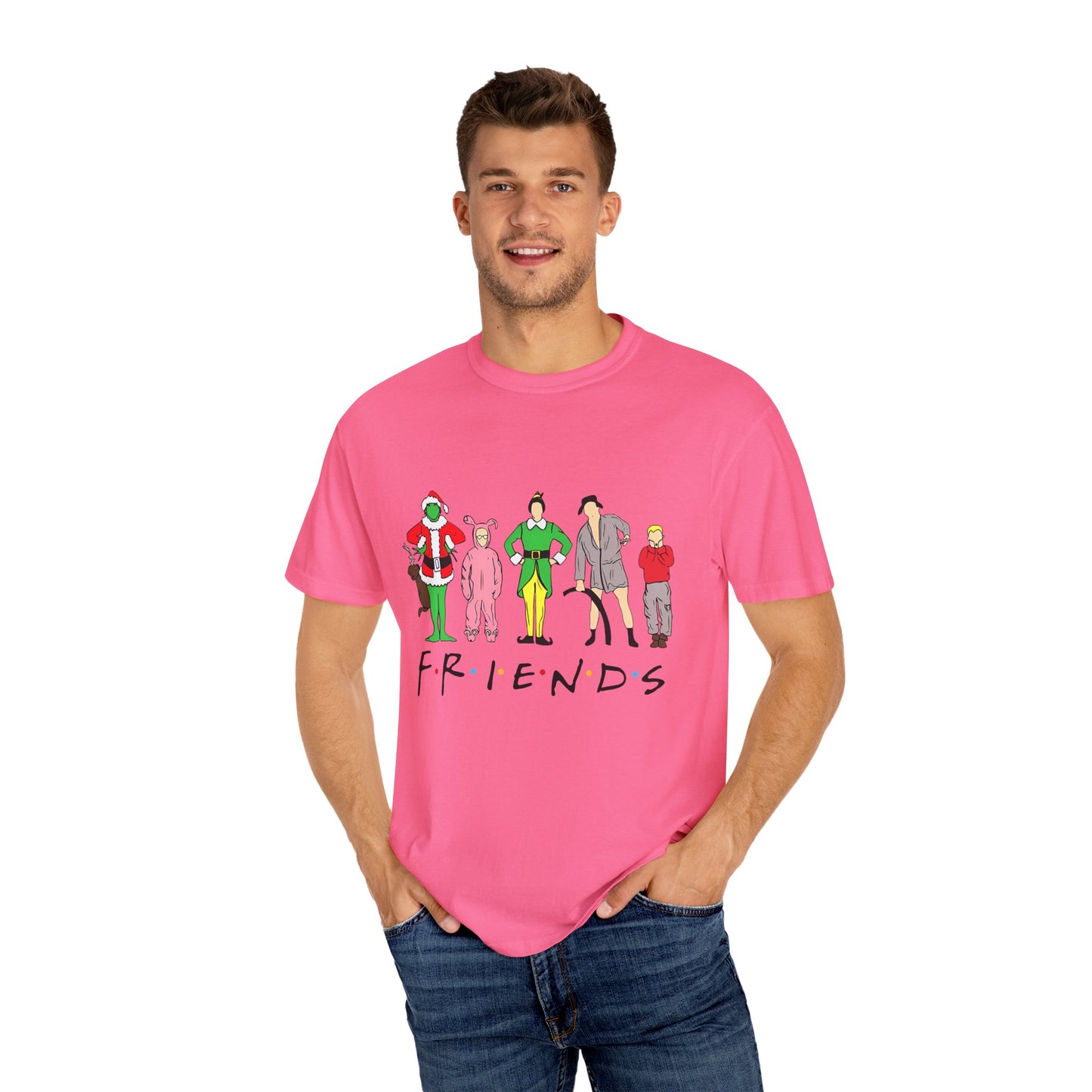 Friends Character Holiday T-shirt | Unisex Christmas Apparel, Gift for Friends Lovers, Casual Outfit, Seasonal Wear, Fan Merchandise