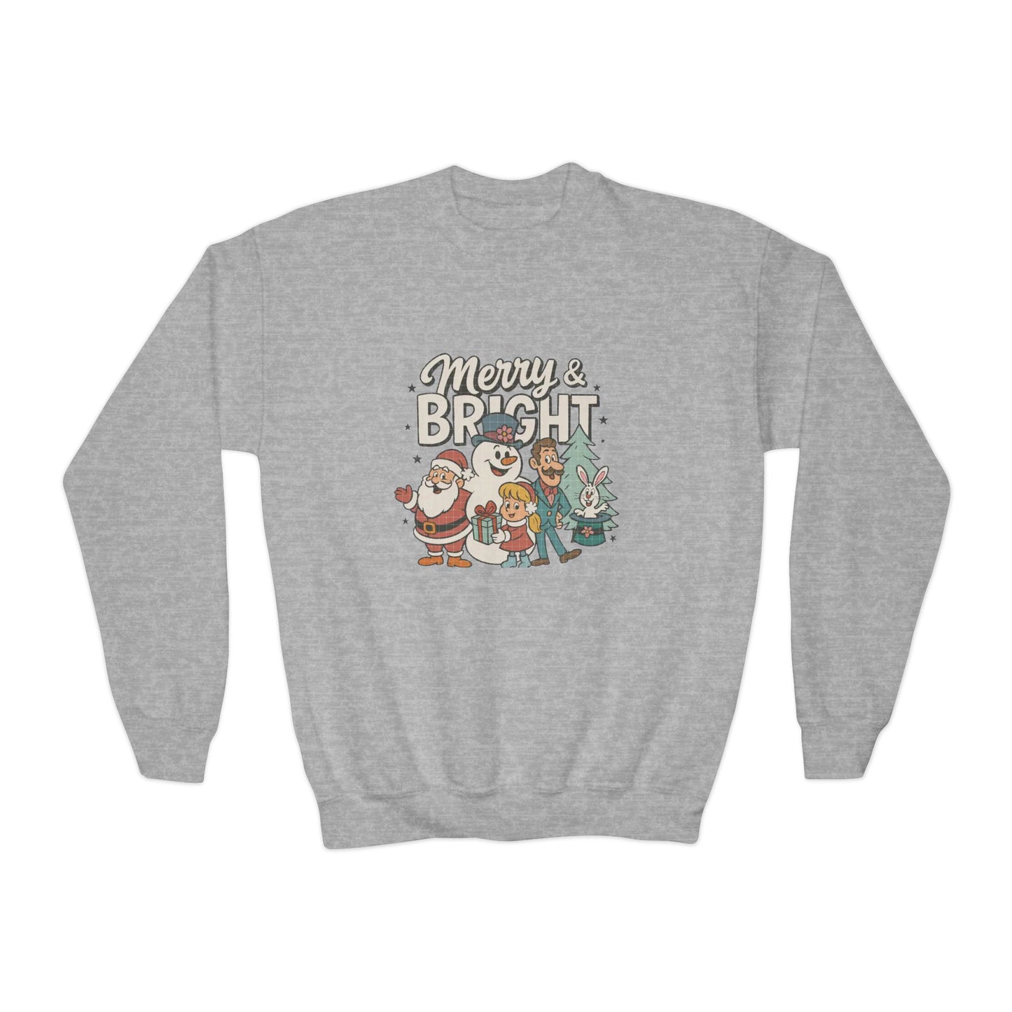 Youth Merry & Bright Sweatshirt, Kids Christmas Sweatshirt, Festive Crewneck, Holiday Gift for Children, Winter Apparel