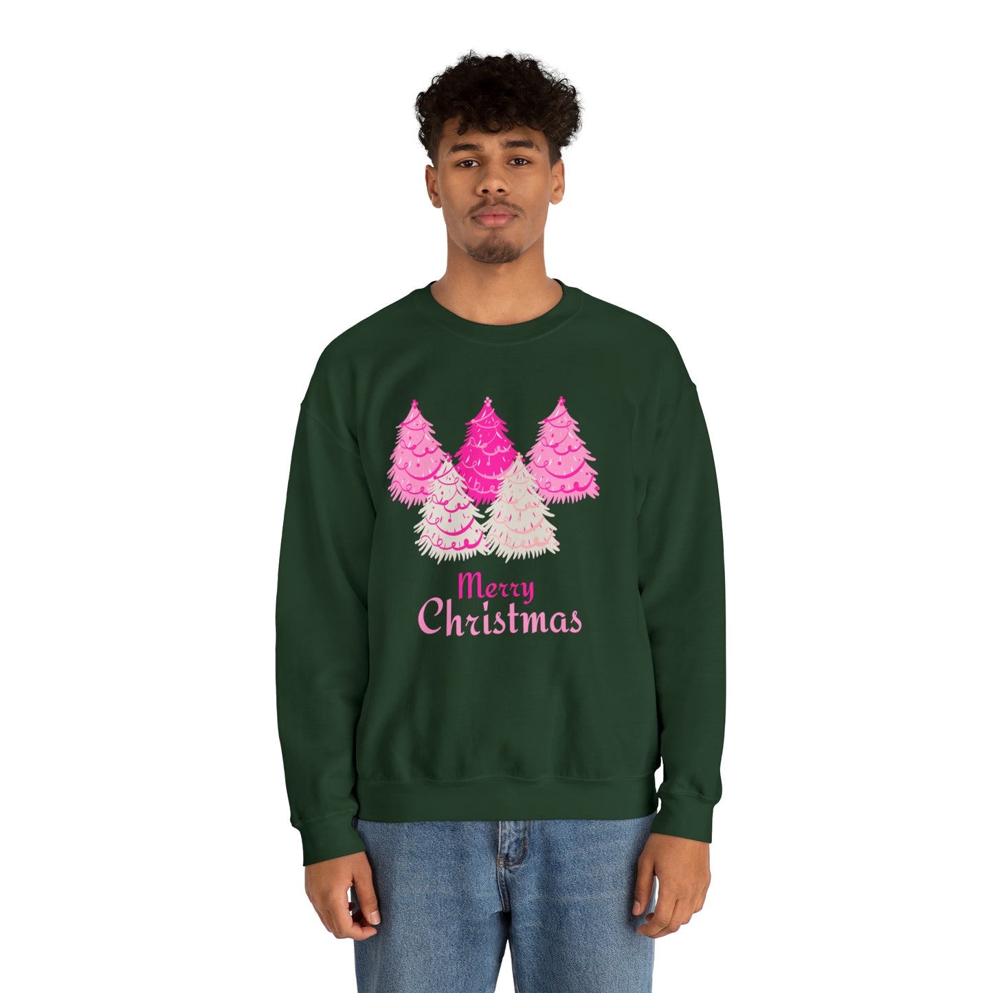 Merry Christmas Pink Trees Unisex Heavy Blend Crewneck Sweatshirt