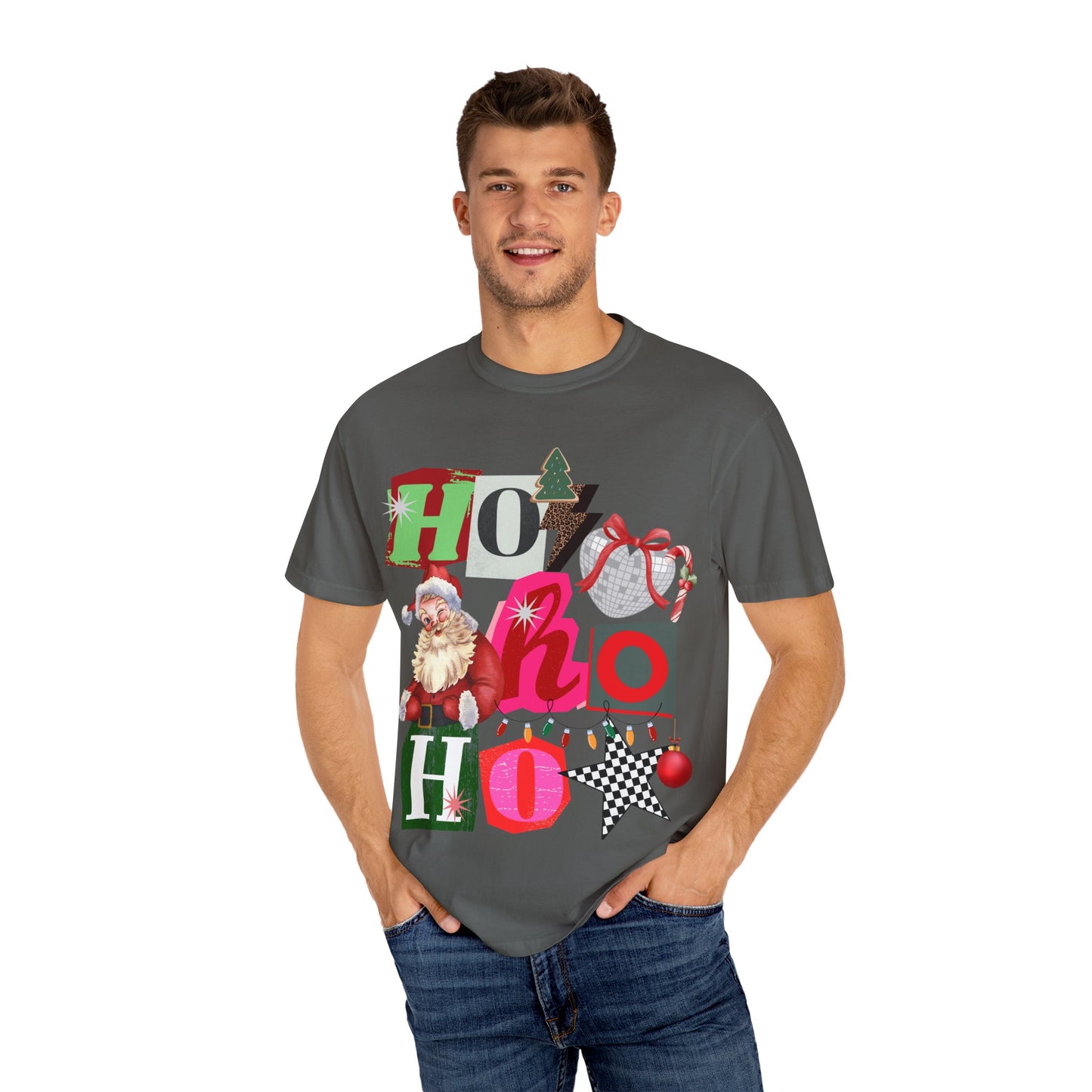 Festive Retro Santa T-Shirt | Ho Ho Ho Holiday Tee, Christmas Shirt, Unisex Tee, Gift for Him/Her, Cozy Winter Apparel