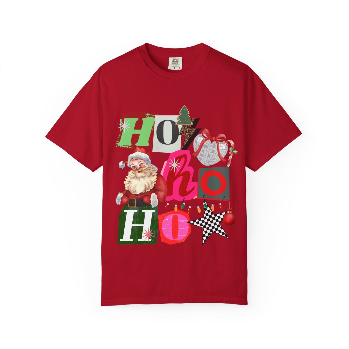Ho Ho Ho Retro Christmas collage comfort colors Unisex T-Shirt | Festive Gift, Christmas Apparel, Santa Design, Casual Wear, Unisex Holiday Tee