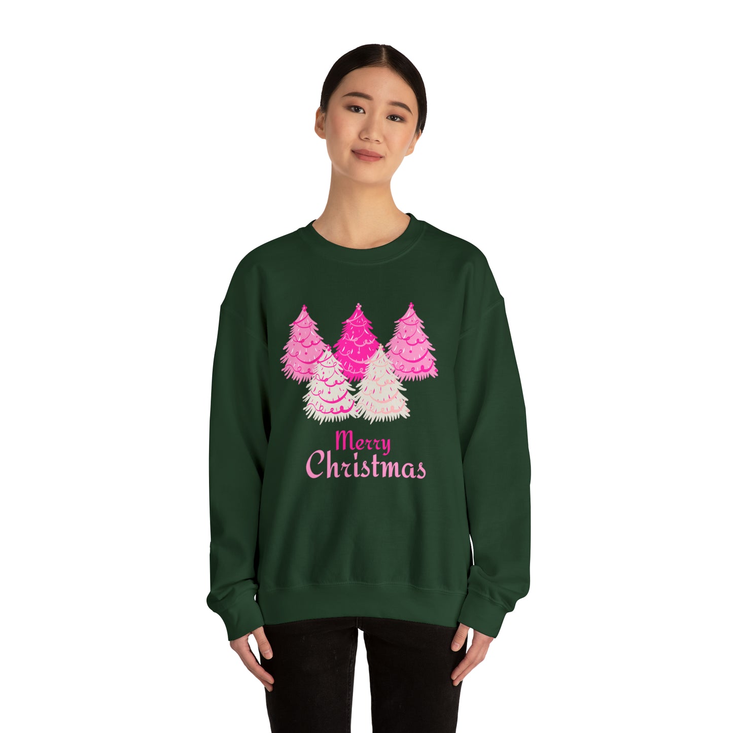 Merry Christmas Pink Trees Unisex Heavy Blend Crewneck Sweatshirt