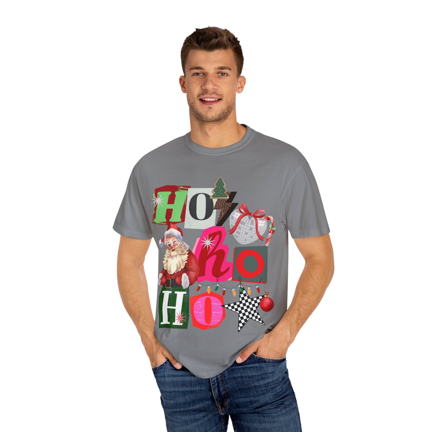 Festive Retro Santa T-Shirt | Ho Ho Ho Holiday Tee, Christmas Shirt, Unisex Tee, Gift for Him/Her, Cozy Winter Apparel