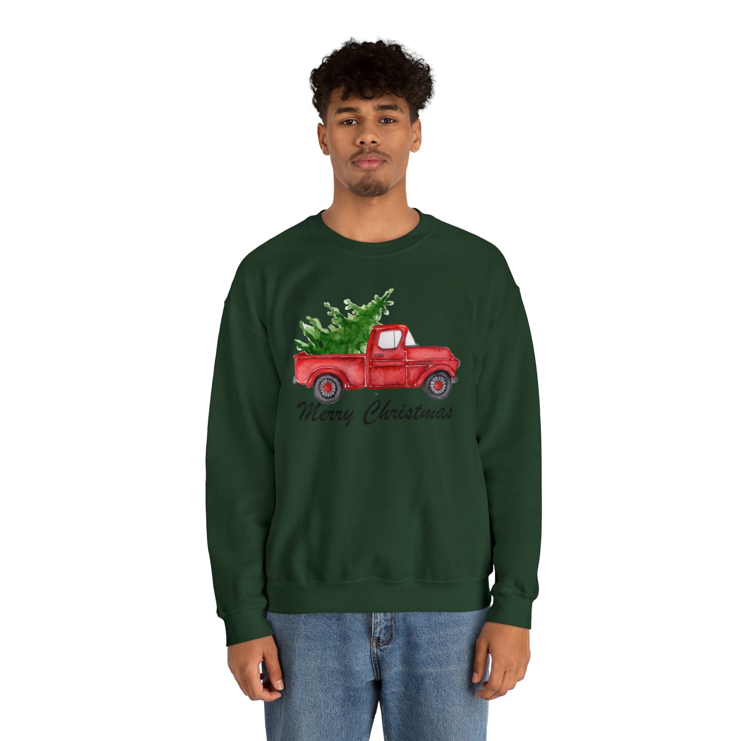 Merry Christmas Red Truck Unisex Heavy Blend Crewneck Sweatshirt