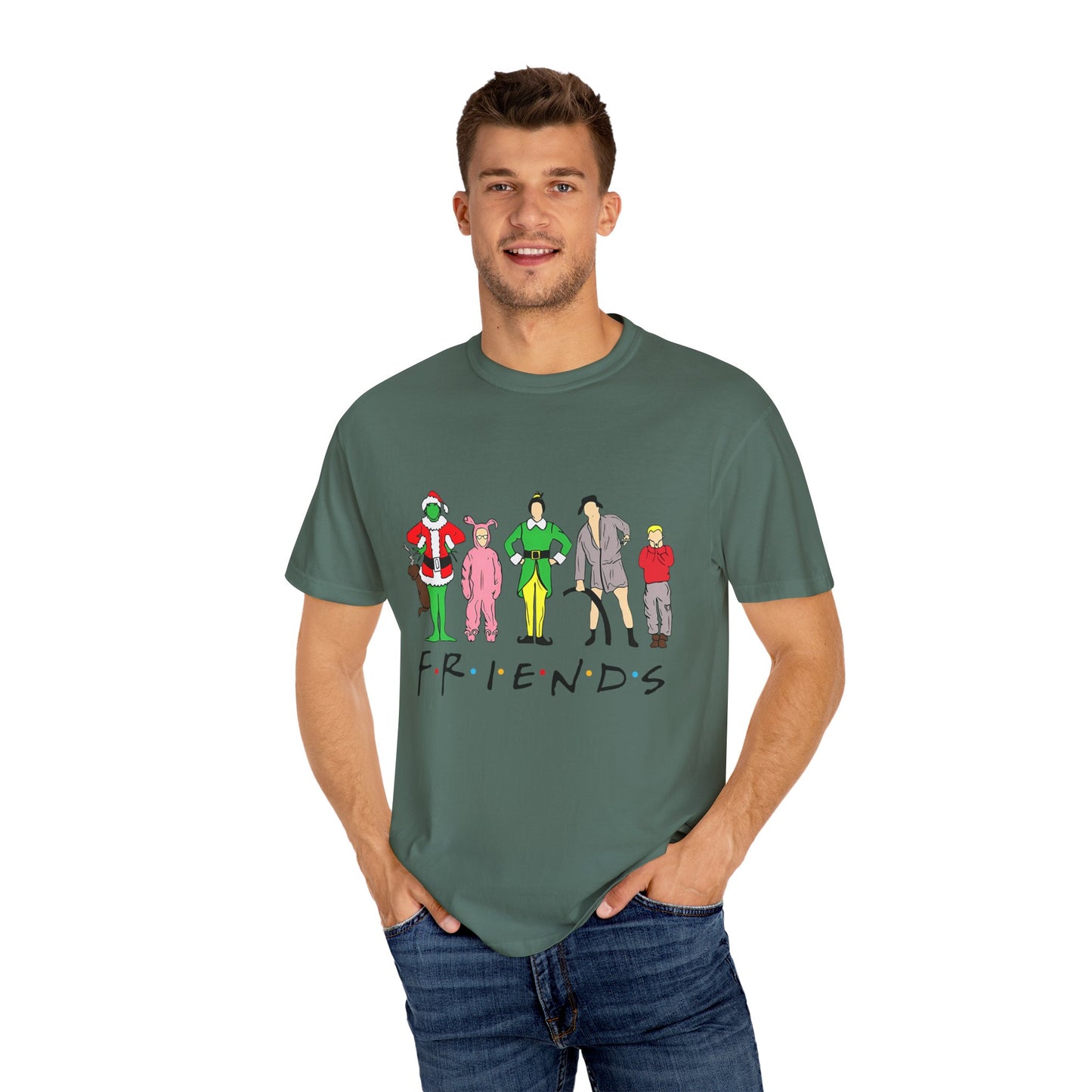 Friends Character Holiday T-shirt | Unisex Christmas Apparel, Gift for Friends Lovers, Casual Outfit, Seasonal Wear, Fan Merchandise