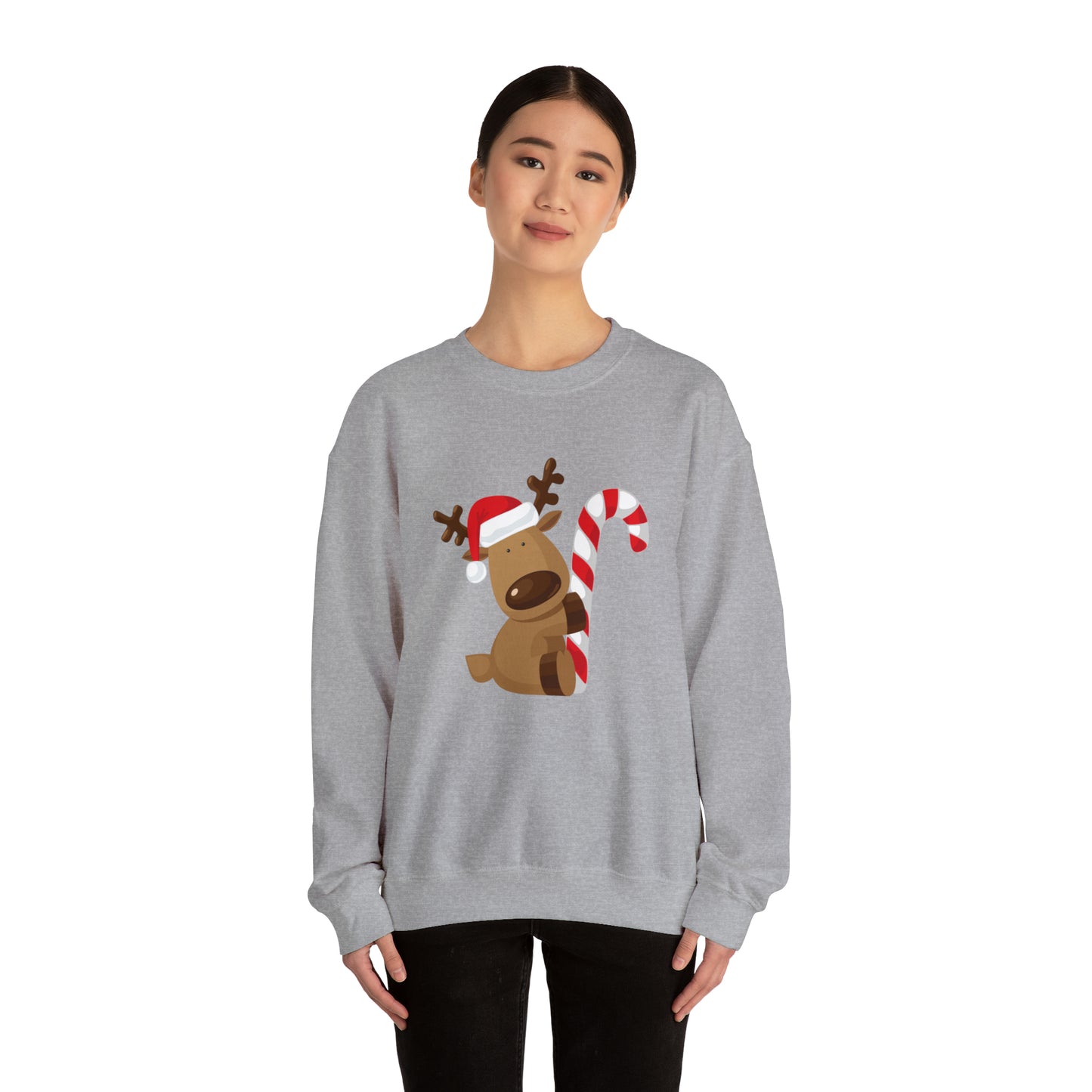 Reindeer Candy Cane Unisex Heavy Blend Crewneck Sweatshirt