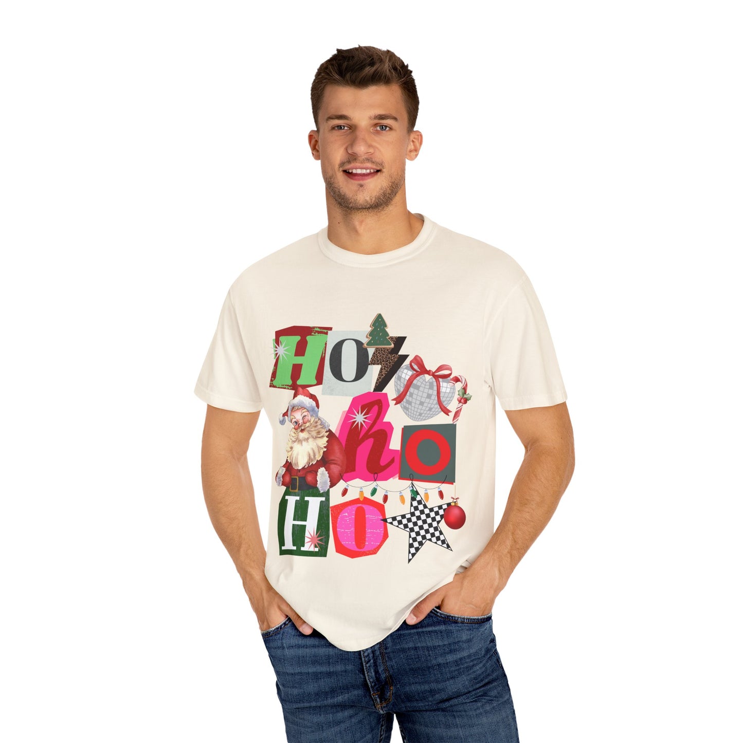 Ho Ho Ho Retro Christmas collage comfort colors Unisex T-Shirt | Festive Gift, Christmas Apparel, Santa Design, Casual Wear, Unisex Holiday Tee