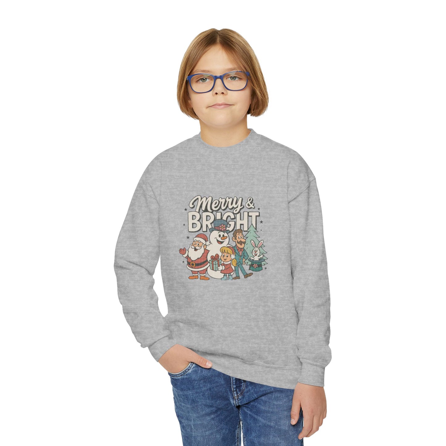 Youth Merry & Bright Sweatshirt, Kids Christmas Sweatshirt, Festive Crewneck, Holiday Gift for Children, Winter Apparel