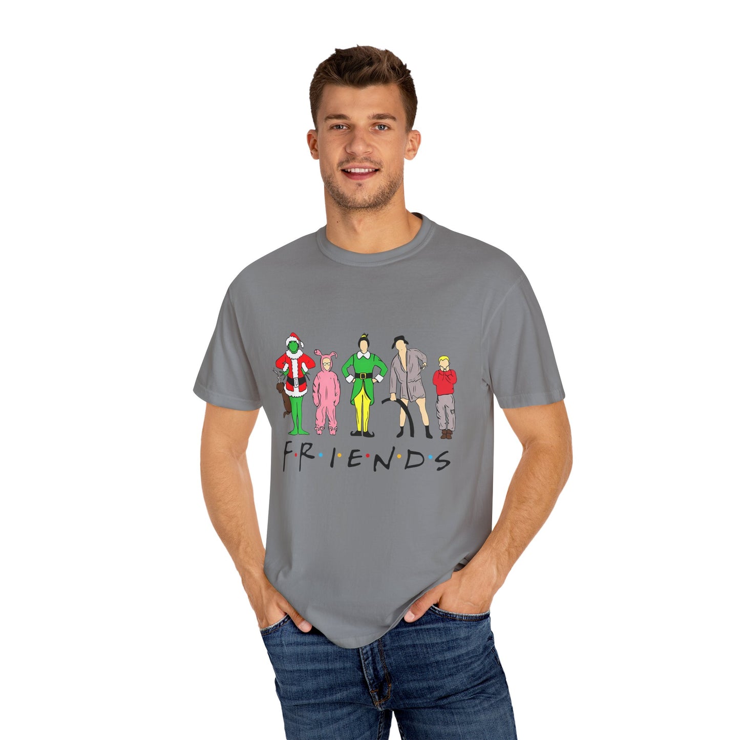 Friends Character Holiday T-shirt | Unisex Christmas Apparel, Gift for Friends Lovers, Casual Outfit, Seasonal Wear, Fan Merchandise