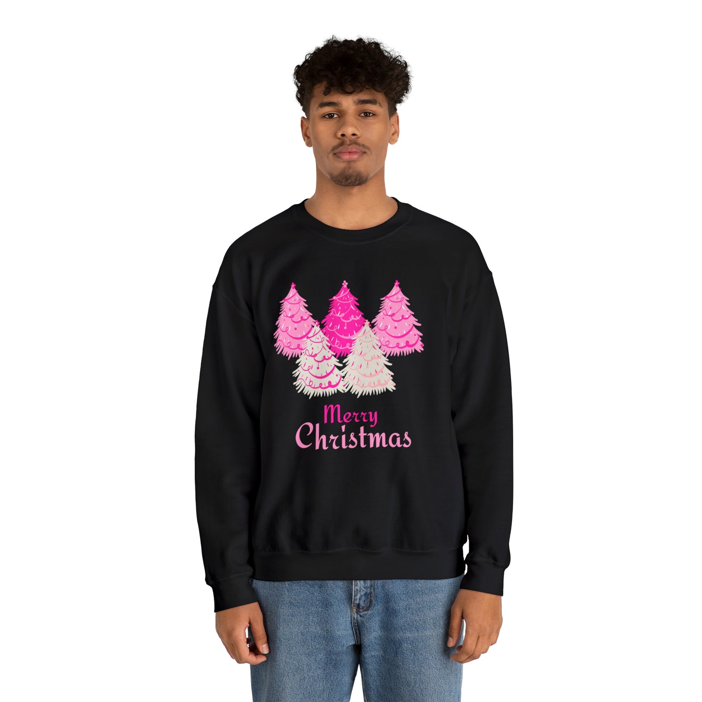 Merry Christmas Pink Trees Unisex Heavy Blend Crewneck Sweatshirt