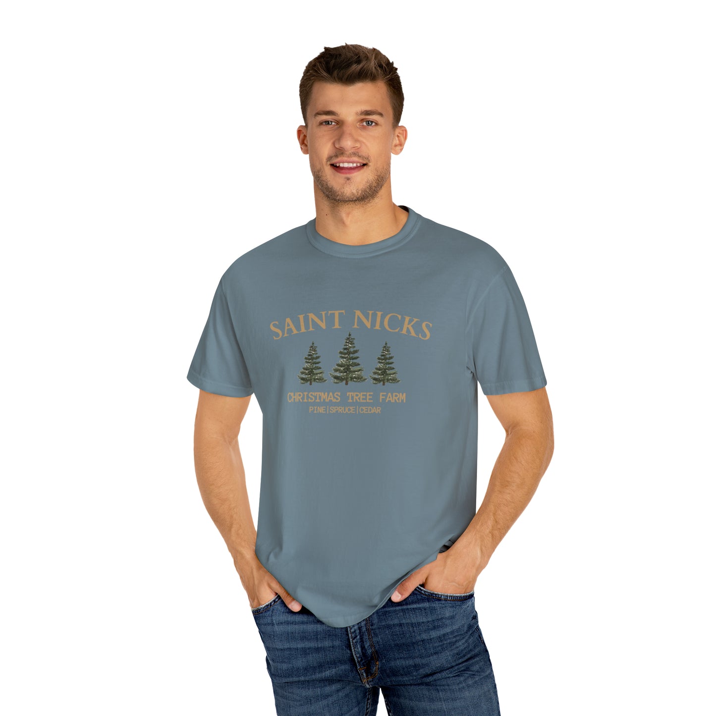 Saint Nicks Christmas Trees Unisex Garment-Dyed T-shirt