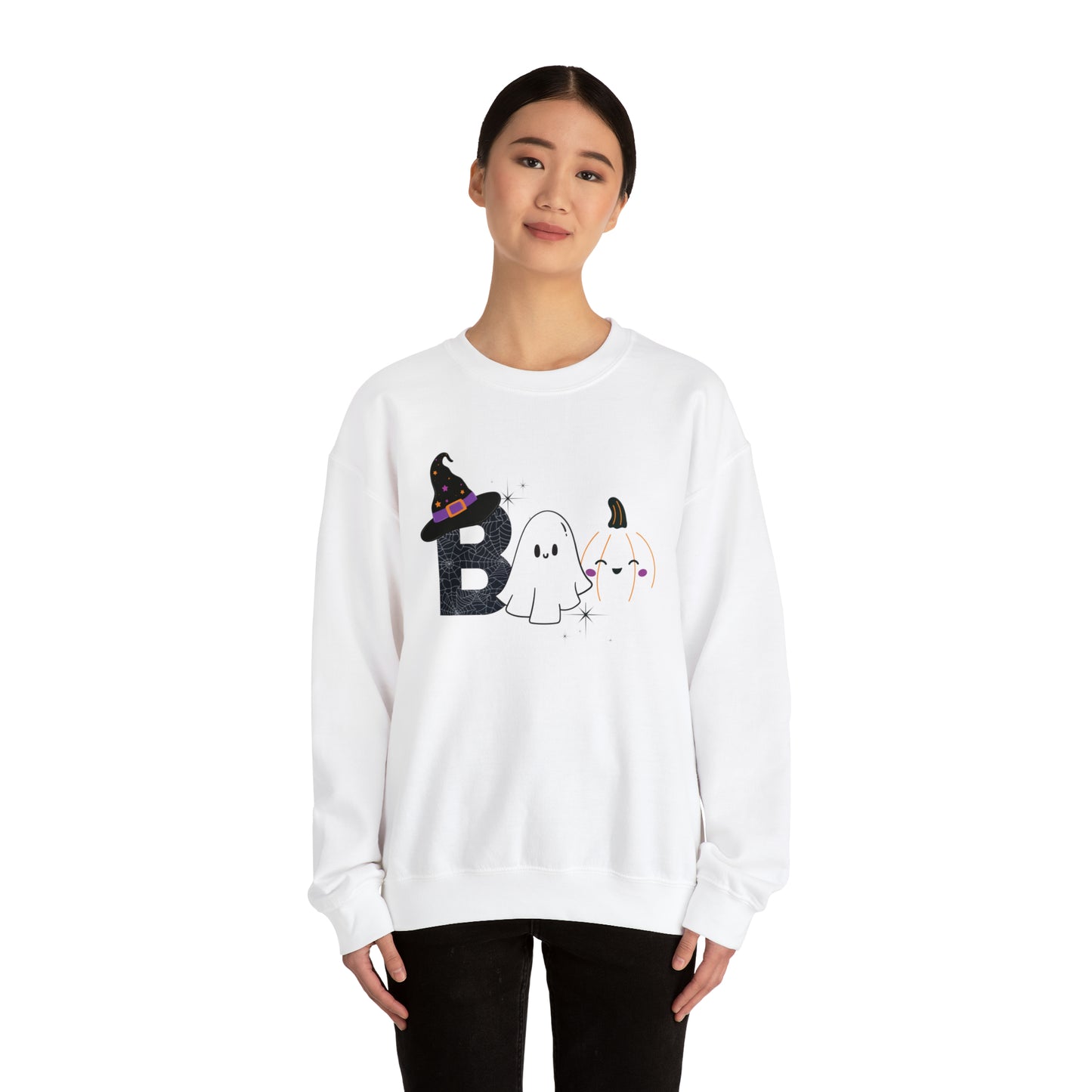 Boo Ghost And Pumpkins Unisex Heavy Blend Crewneck Sweatshirt