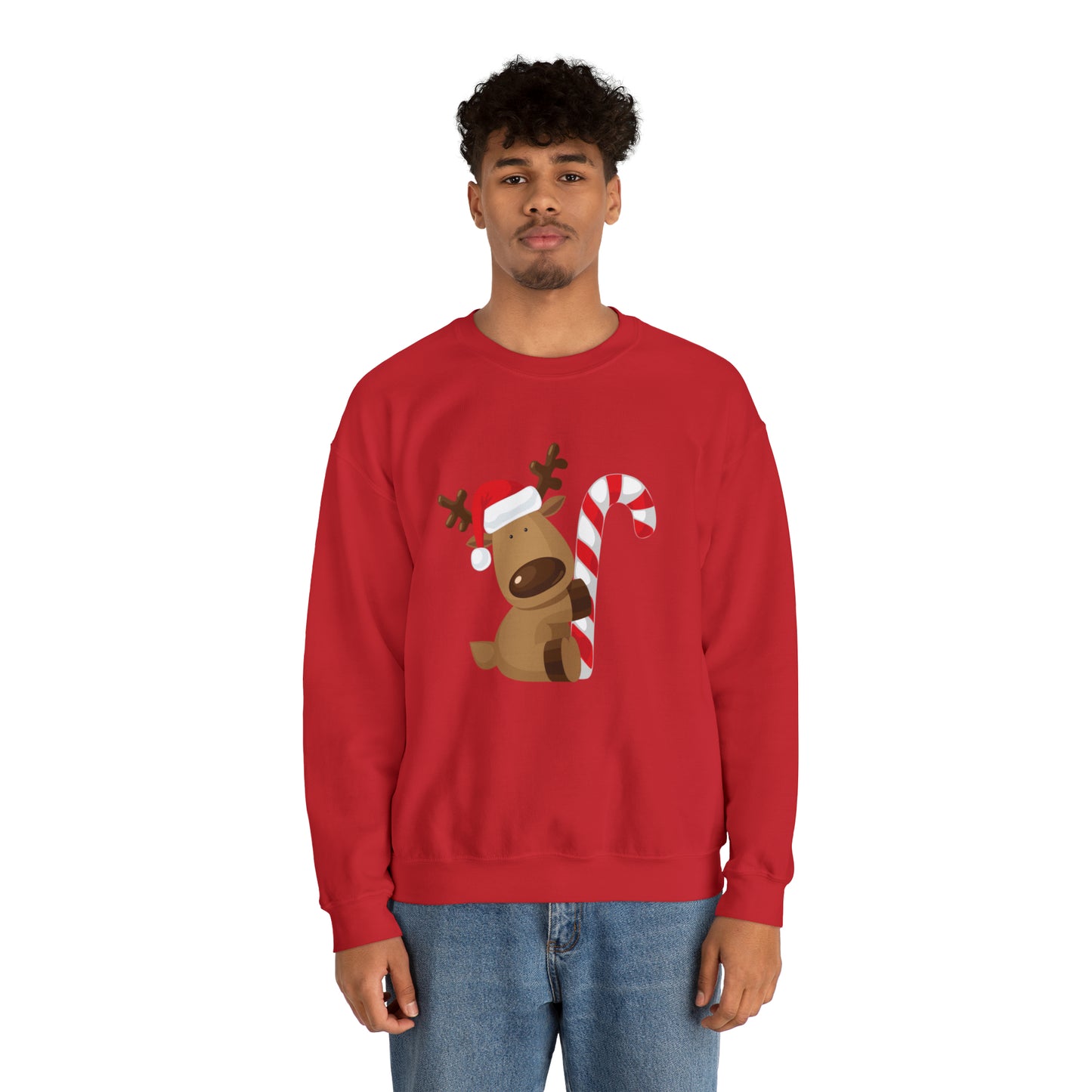 Reindeer Candy Cane Unisex Heavy Blend Crewneck Sweatshirt