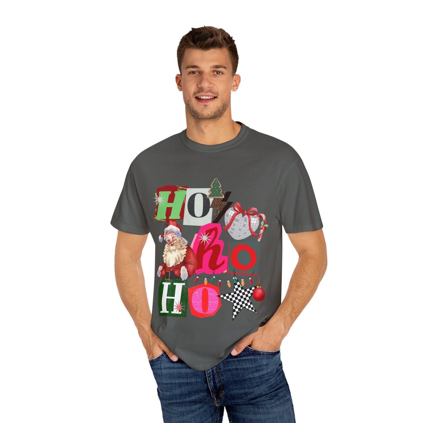 Ho Ho Ho Retro Christmas collage comfort colors Unisex T-Shirt | Festive Gift, Christmas Apparel, Santa Design, Casual Wear, Unisex Holiday Tee