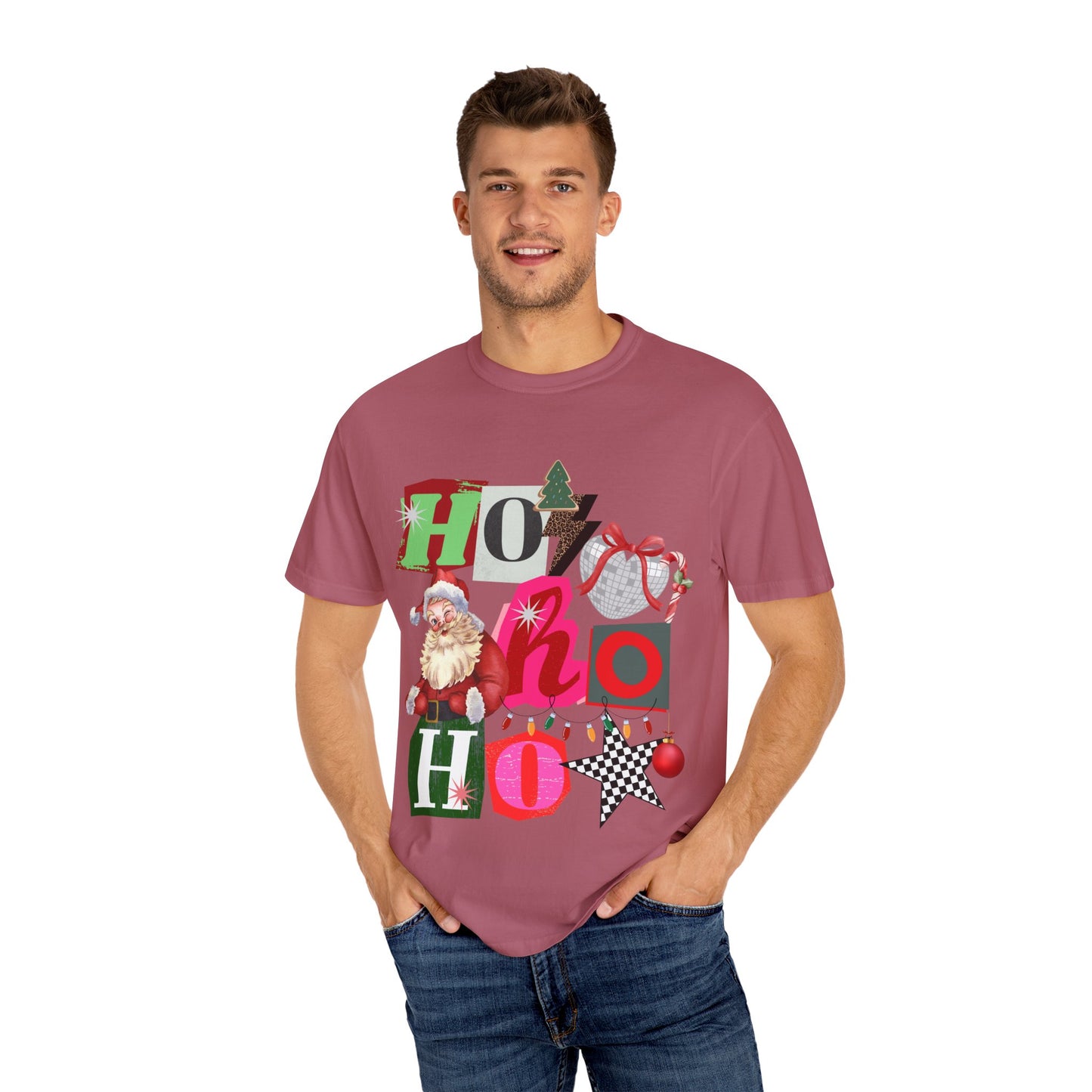 Ho Ho Ho Retro Christmas collage comfort colors Unisex T-Shirt | Festive Gift, Christmas Apparel, Santa Design, Casual Wear, Unisex Holiday Tee