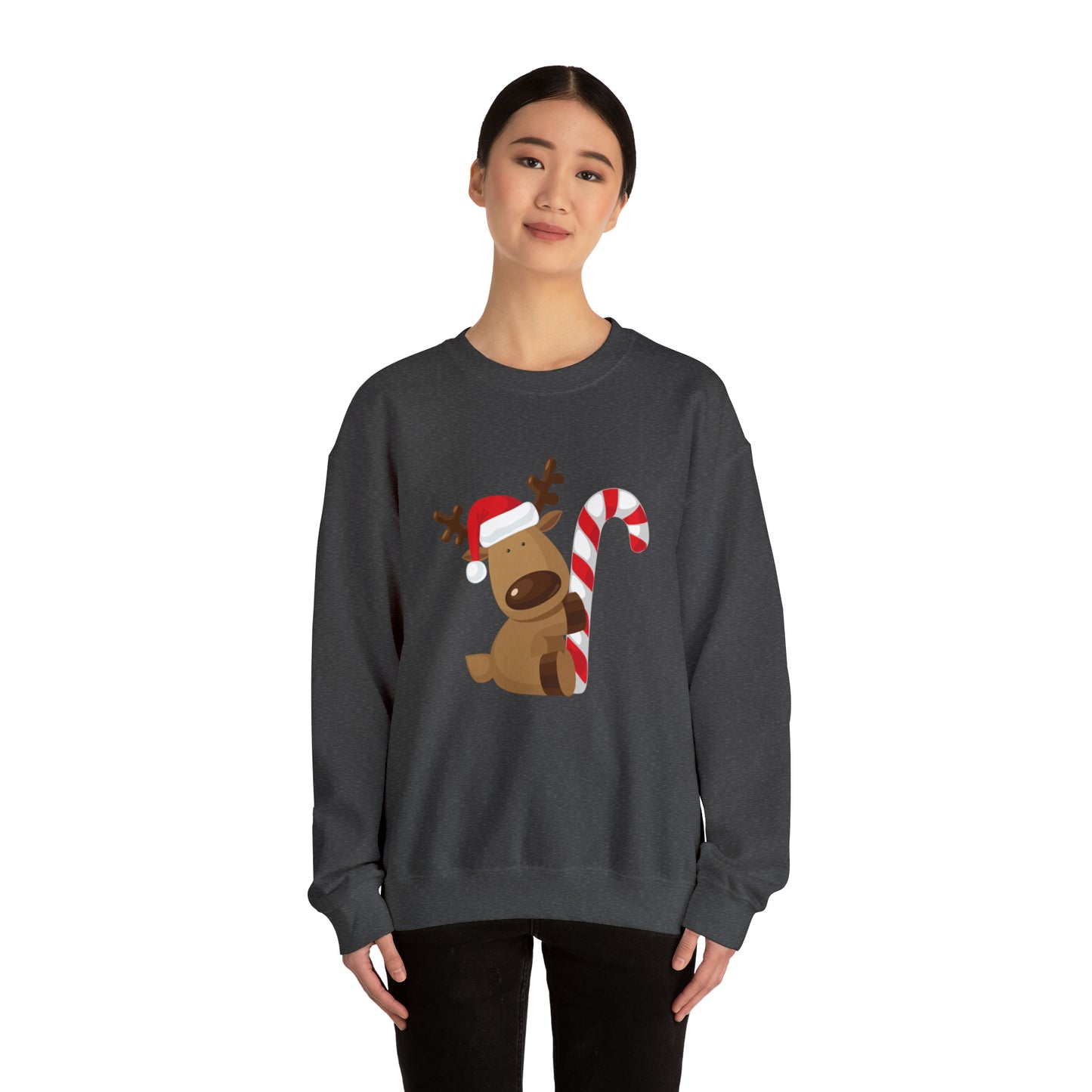 Reindeer Candy Cane Unisex Heavy Blend Crewneck Sweatshirt