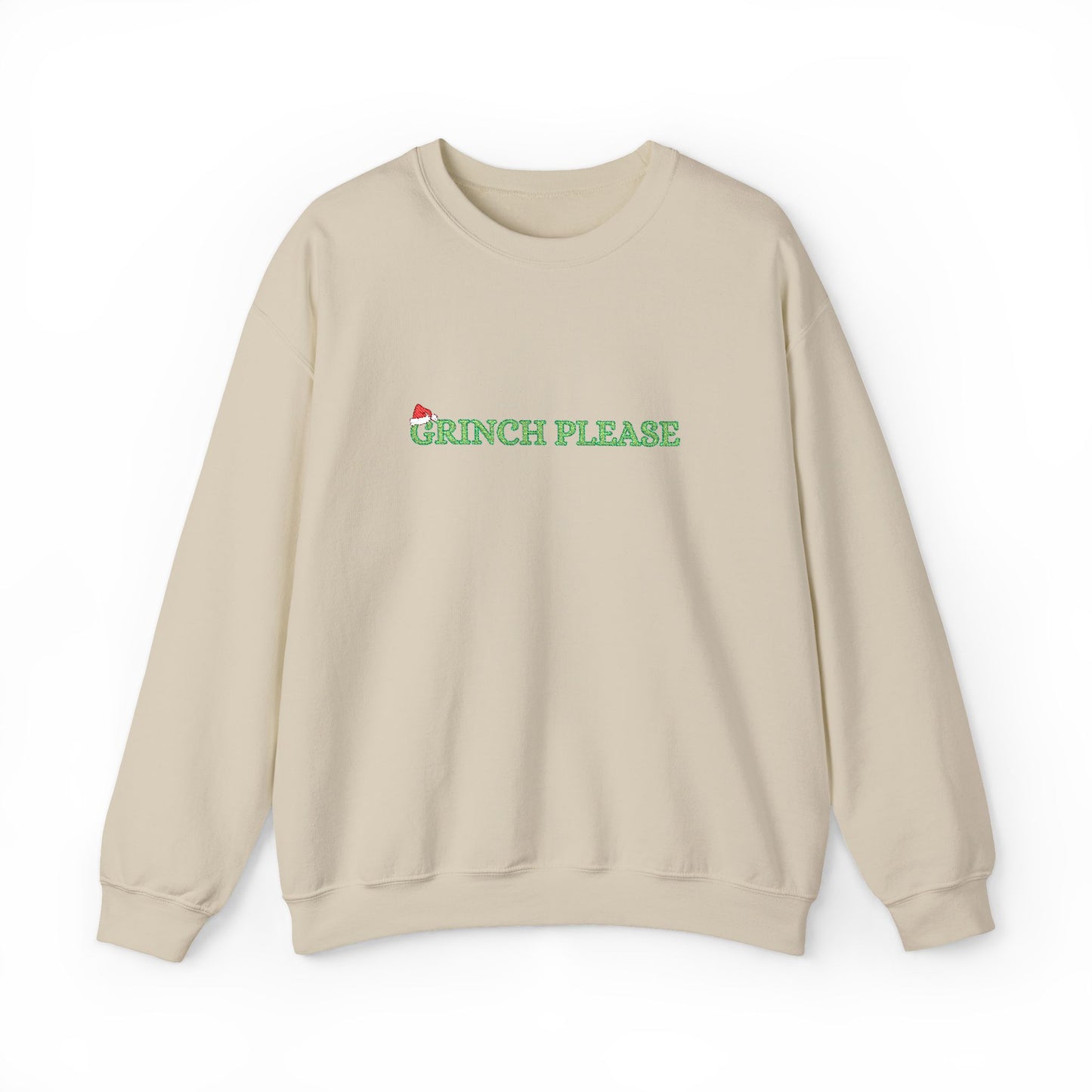 Grinch Please Embroidery Gildan Crewneck Sweatshirt, Funny Holiday Gift, Christmas Apparel, Cozy Pullover, Unisex Sweatshirt