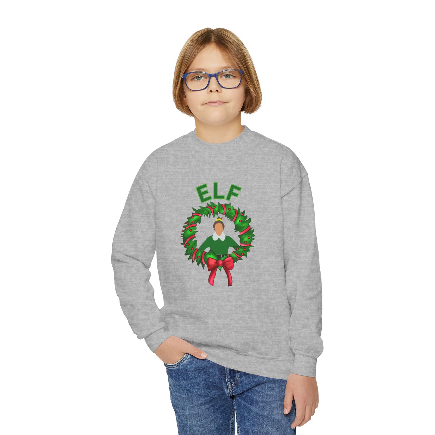Buddy elf kids Crewneck Sweatshirt - Elf Holiday Comfort, Festive Gift for Kids, Cozy Winter Apparel, Christmas Sweater, Family Gathering Outfit