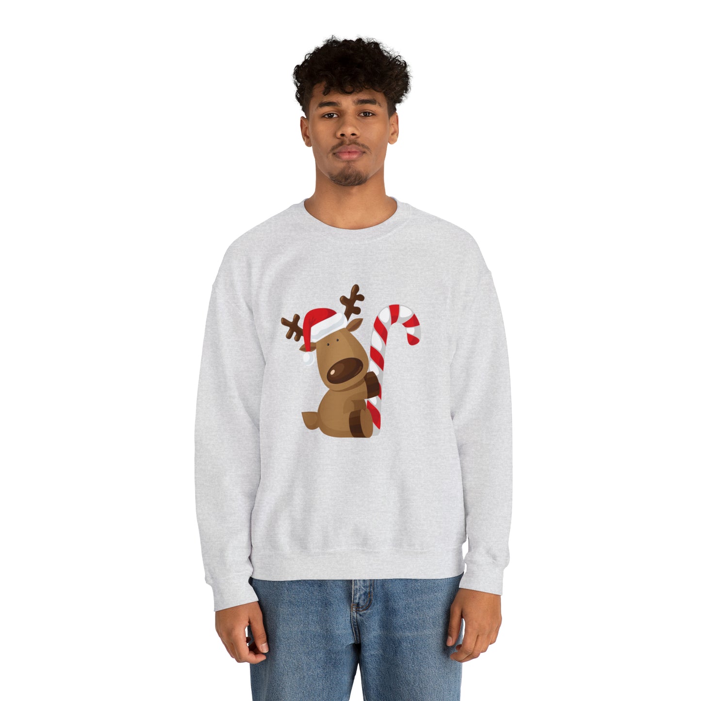 Reindeer Candy Cane Unisex Heavy Blend Crewneck Sweatshirt