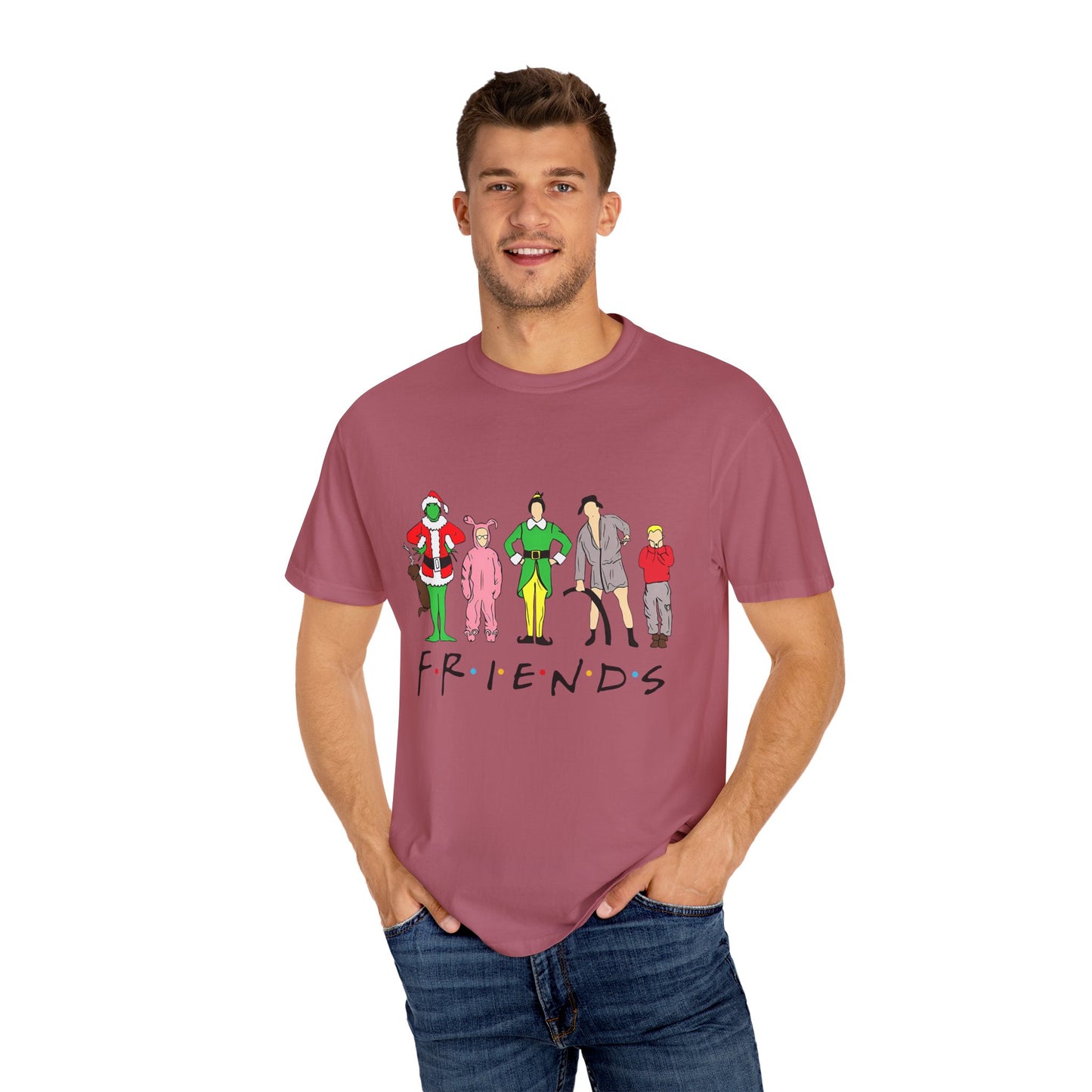 Friends Character Holiday T-shirt | Unisex Christmas Apparel, Gift for Friends Lovers, Casual Outfit, Seasonal Wear, Fan Merchandise