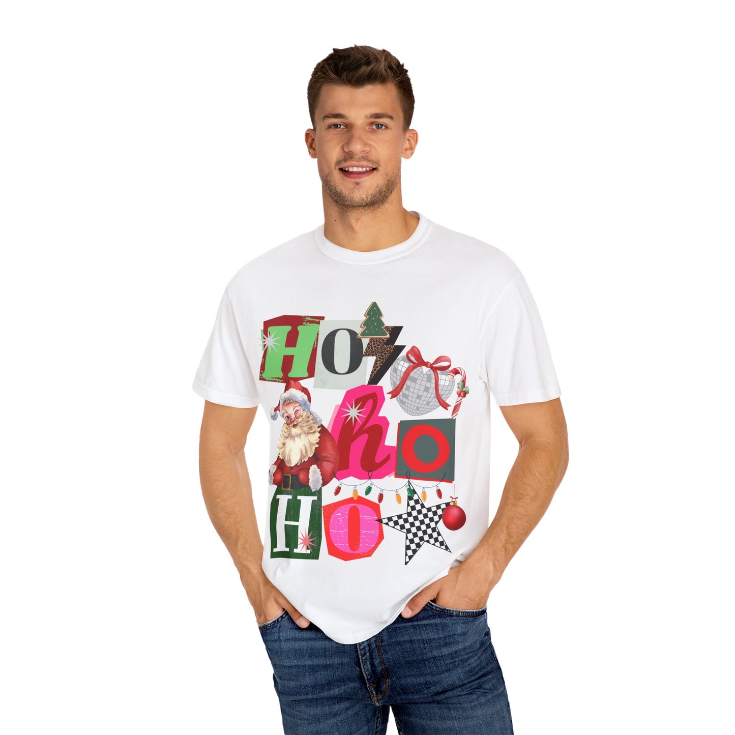 Festive Retro Santa T-Shirt | Ho Ho Ho Holiday Tee, Christmas Shirt, Unisex Tee, Gift for Him/Her, Cozy Winter Apparel