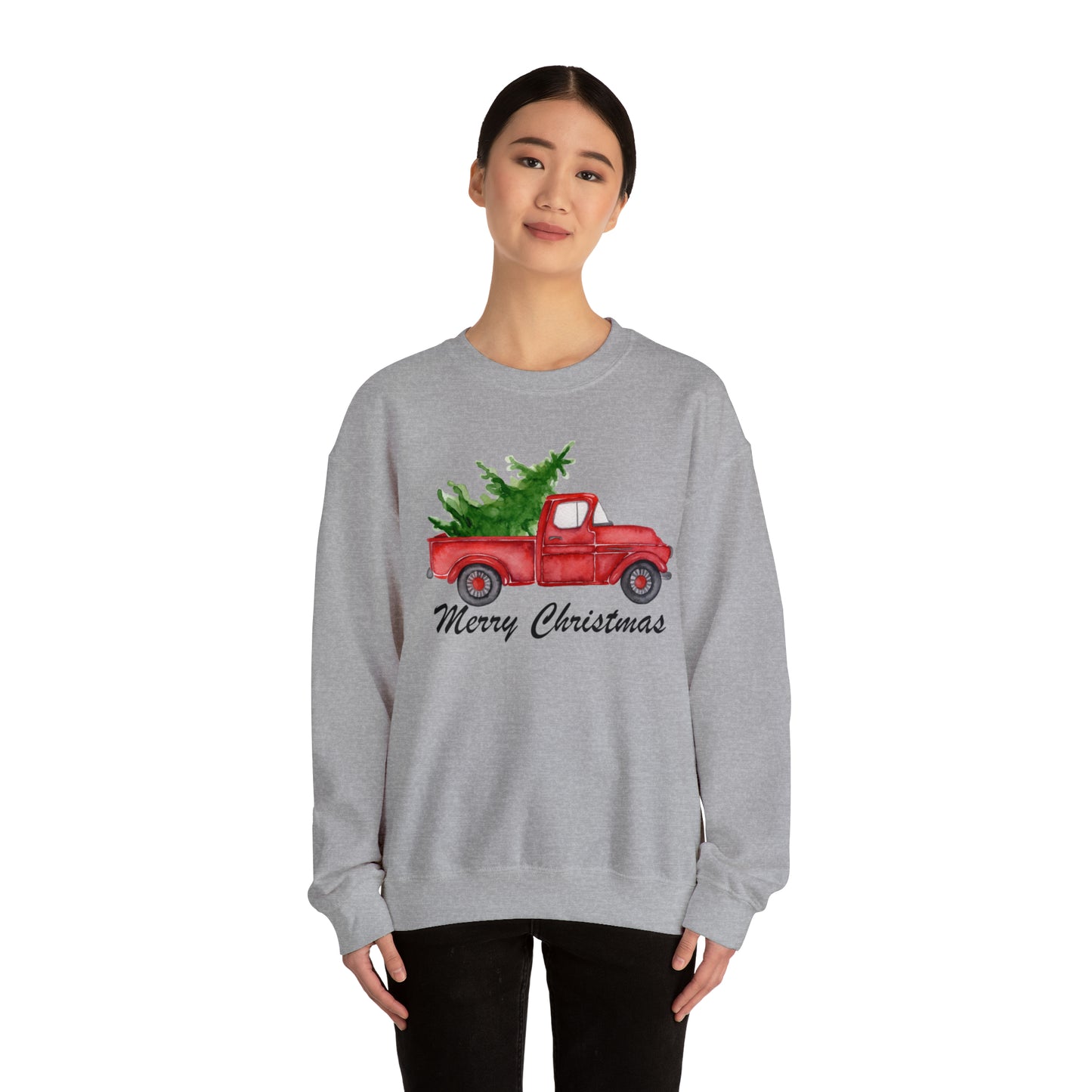 Merry Christmas Red Truck Unisex Heavy Blend Crewneck Sweatshirt