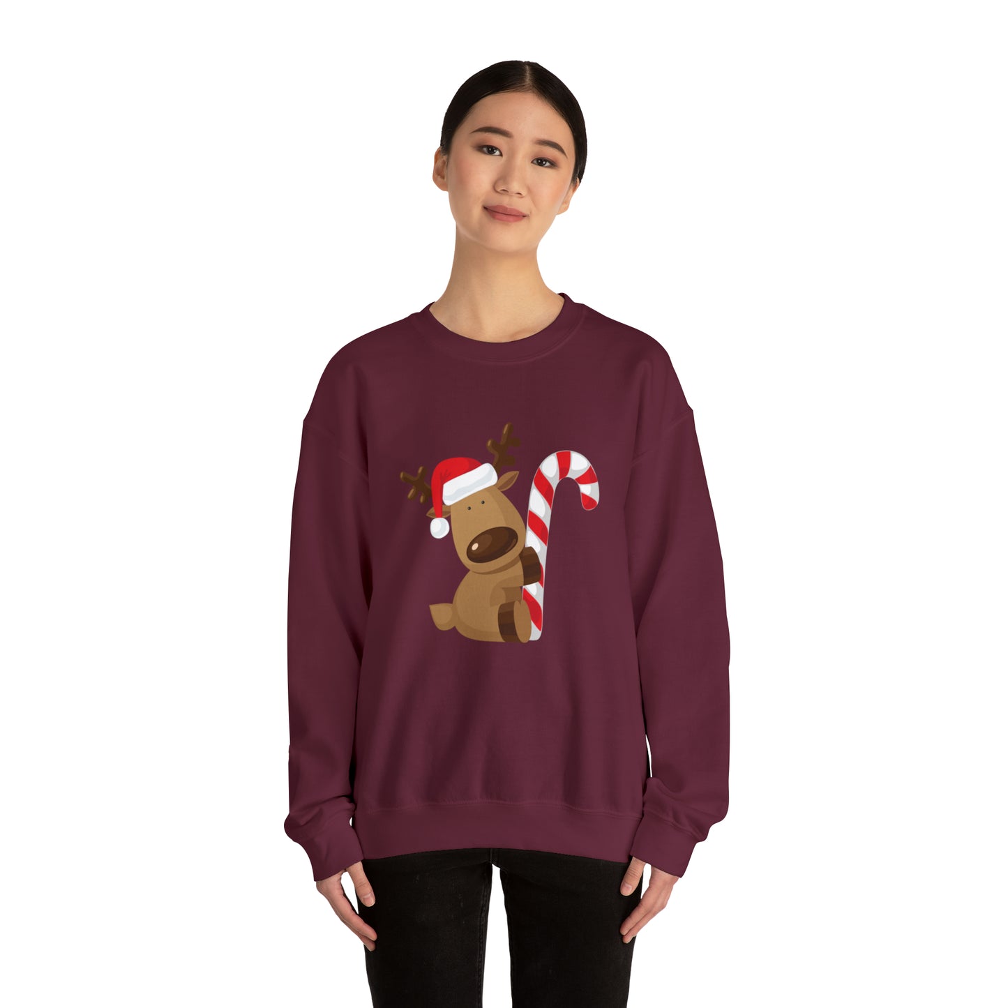 Reindeer Candy Cane Unisex Heavy Blend Crewneck Sweatshirt