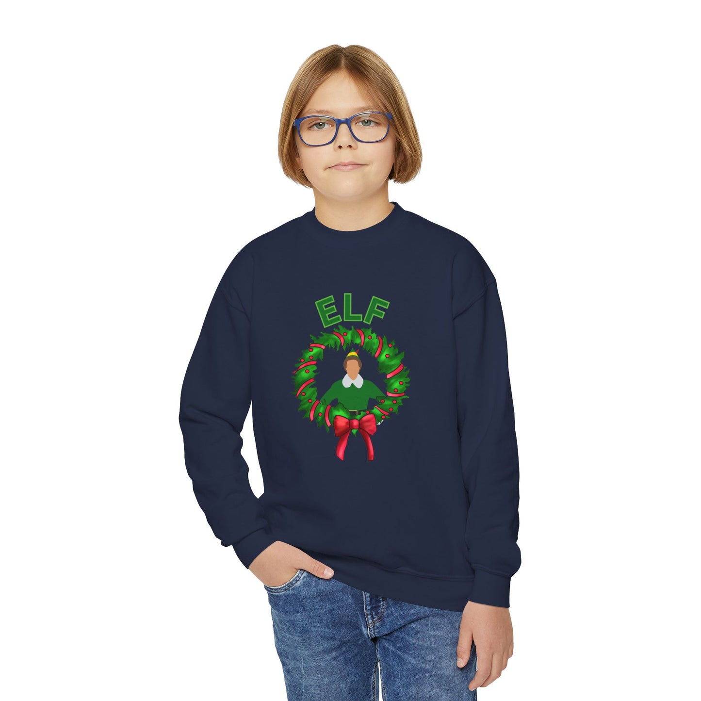 Buddy elf kids Crewneck Sweatshirt - Elf Holiday Comfort, Festive Gift for Kids, Cozy Winter Apparel, Christmas Sweater, Family Gathering Outfit