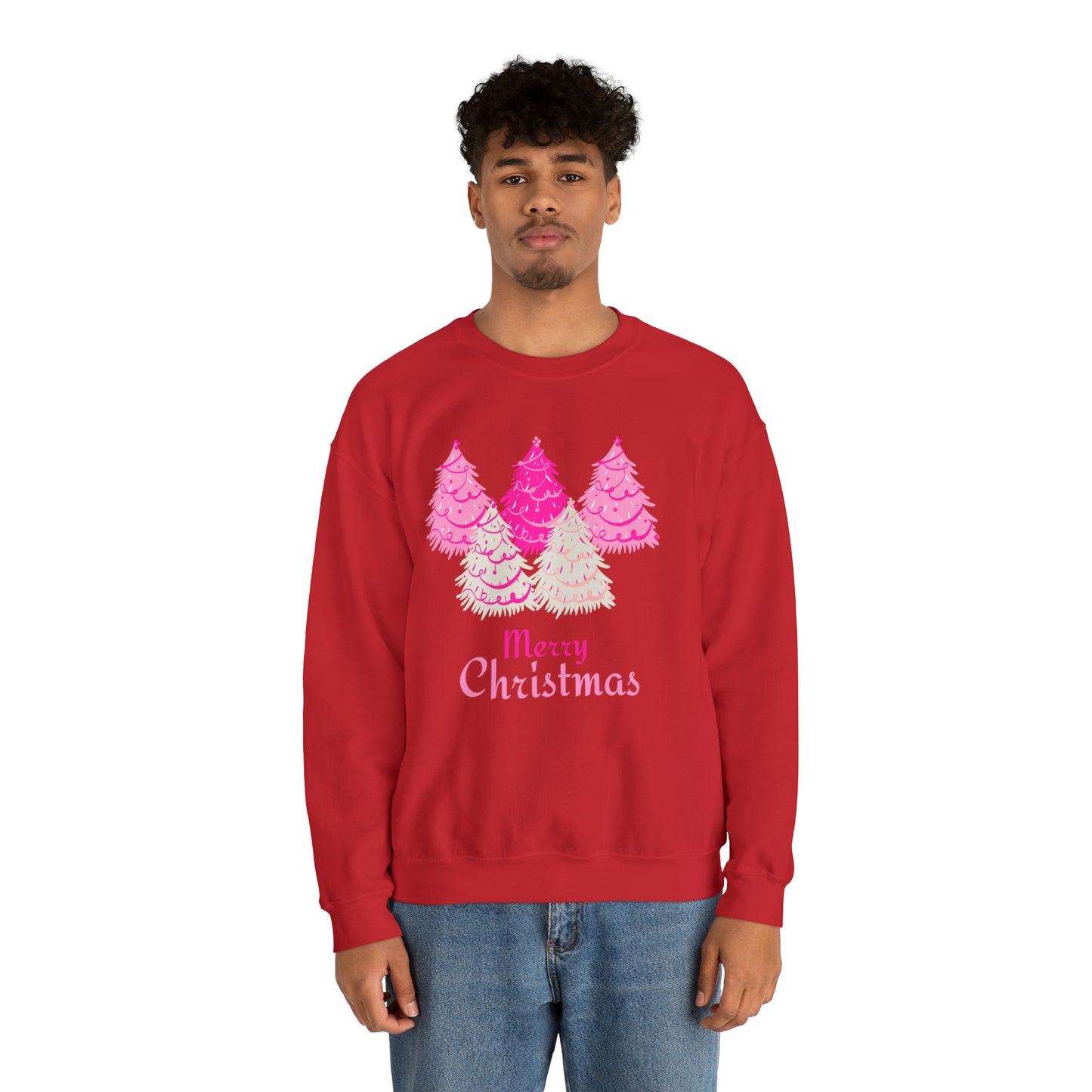 Merry Christmas Pink Trees Unisex Heavy Blend Crewneck Sweatshirt