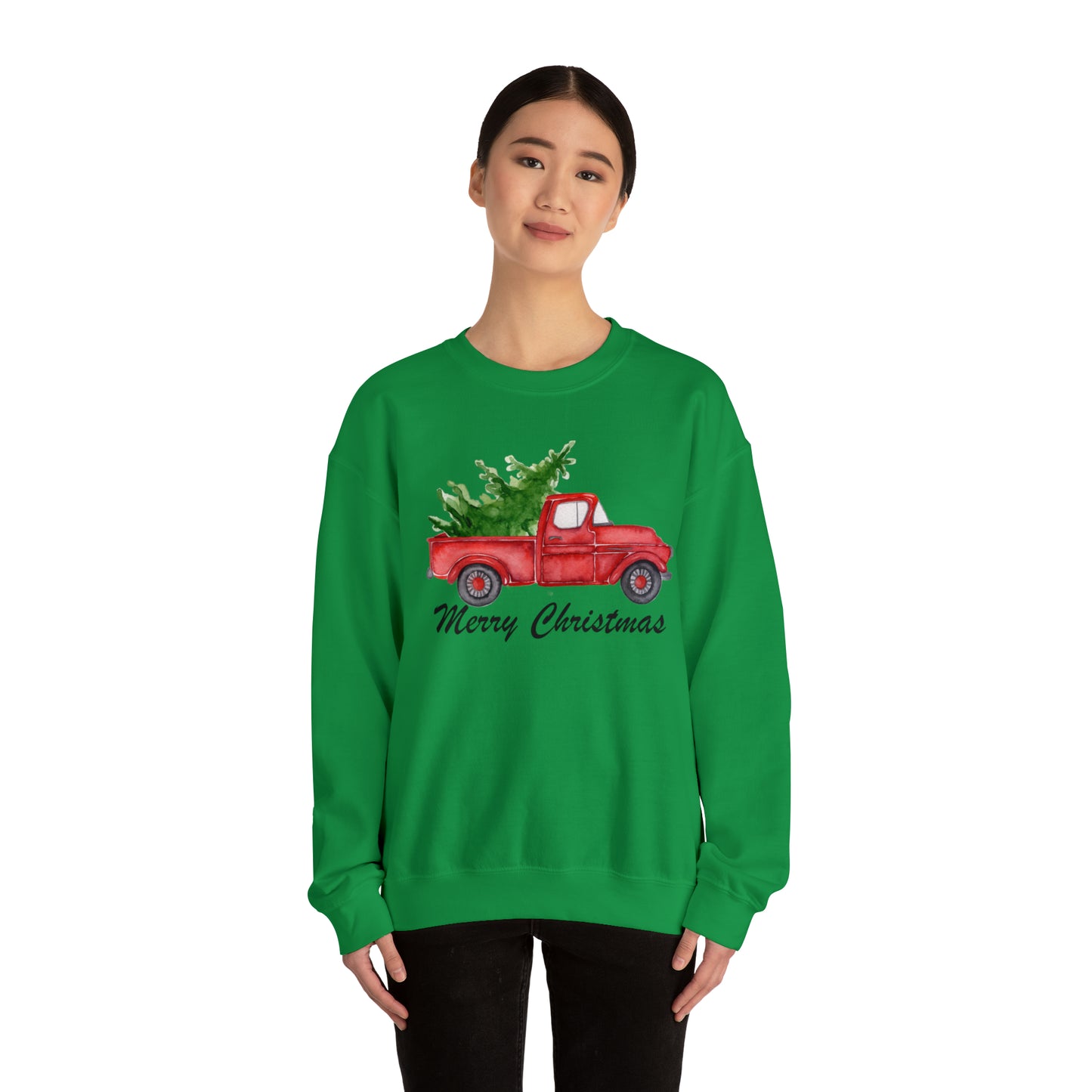 Merry Christmas Red Truck Unisex Heavy Blend Crewneck Sweatshirt