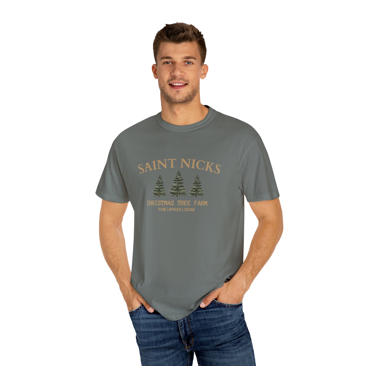 Saint Nicks Christmas Trees Unisex Garment-Dyed T-shirt