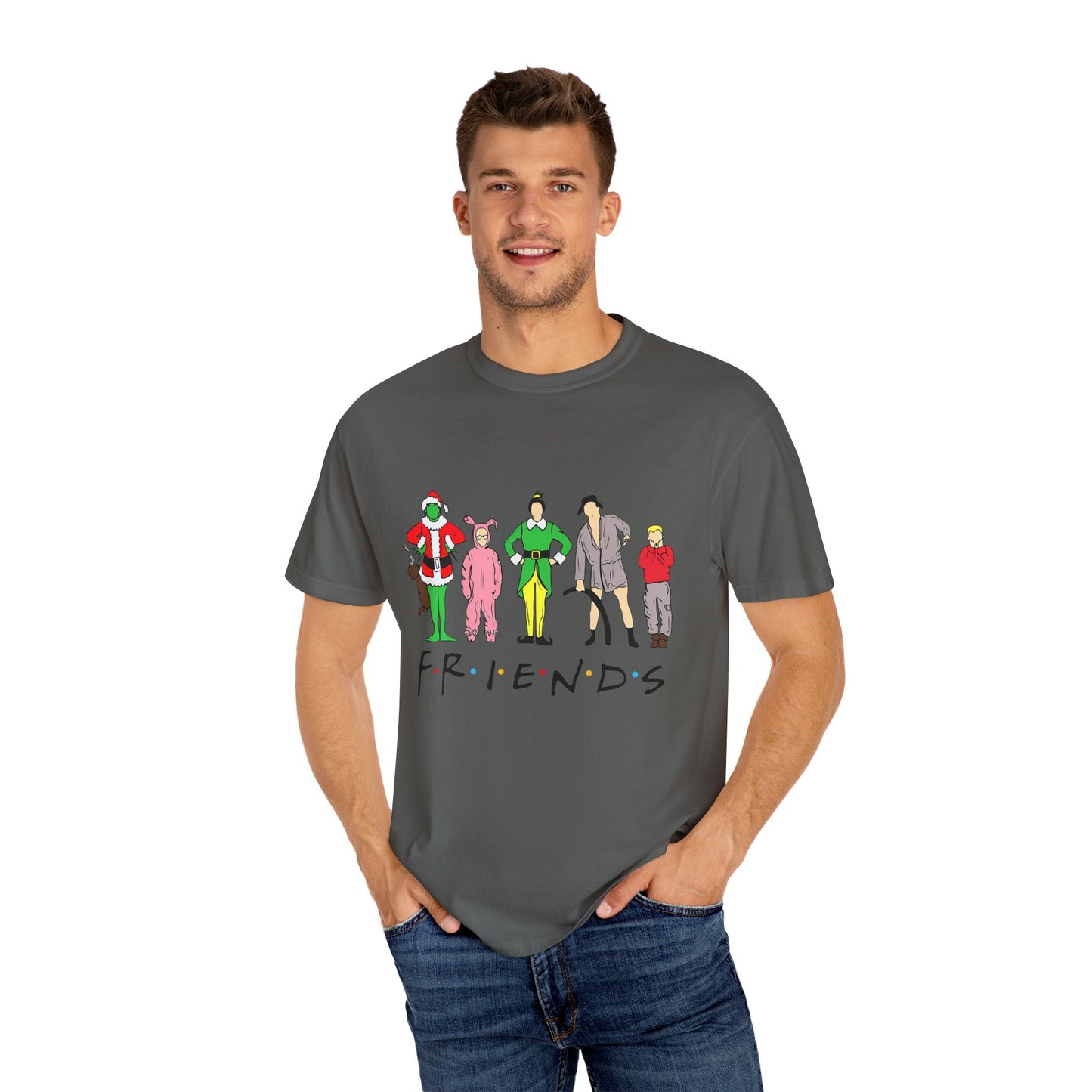 Friends Character Holiday T-shirt | Unisex Christmas Apparel, Gift for Friends Lovers, Casual Outfit, Seasonal Wear, Fan Merchandise