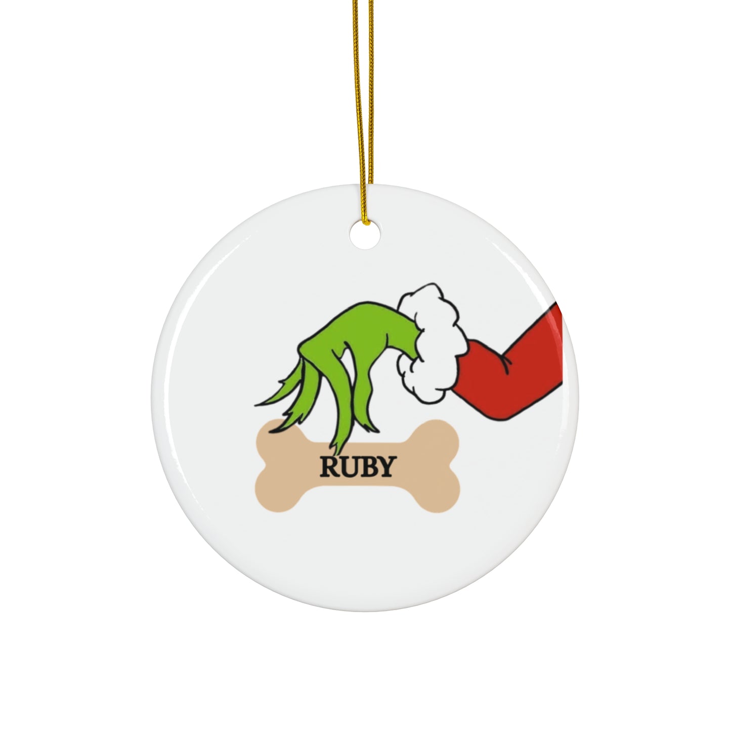 Custom Grinch and dog bone Ornament, Ceramic Ornament