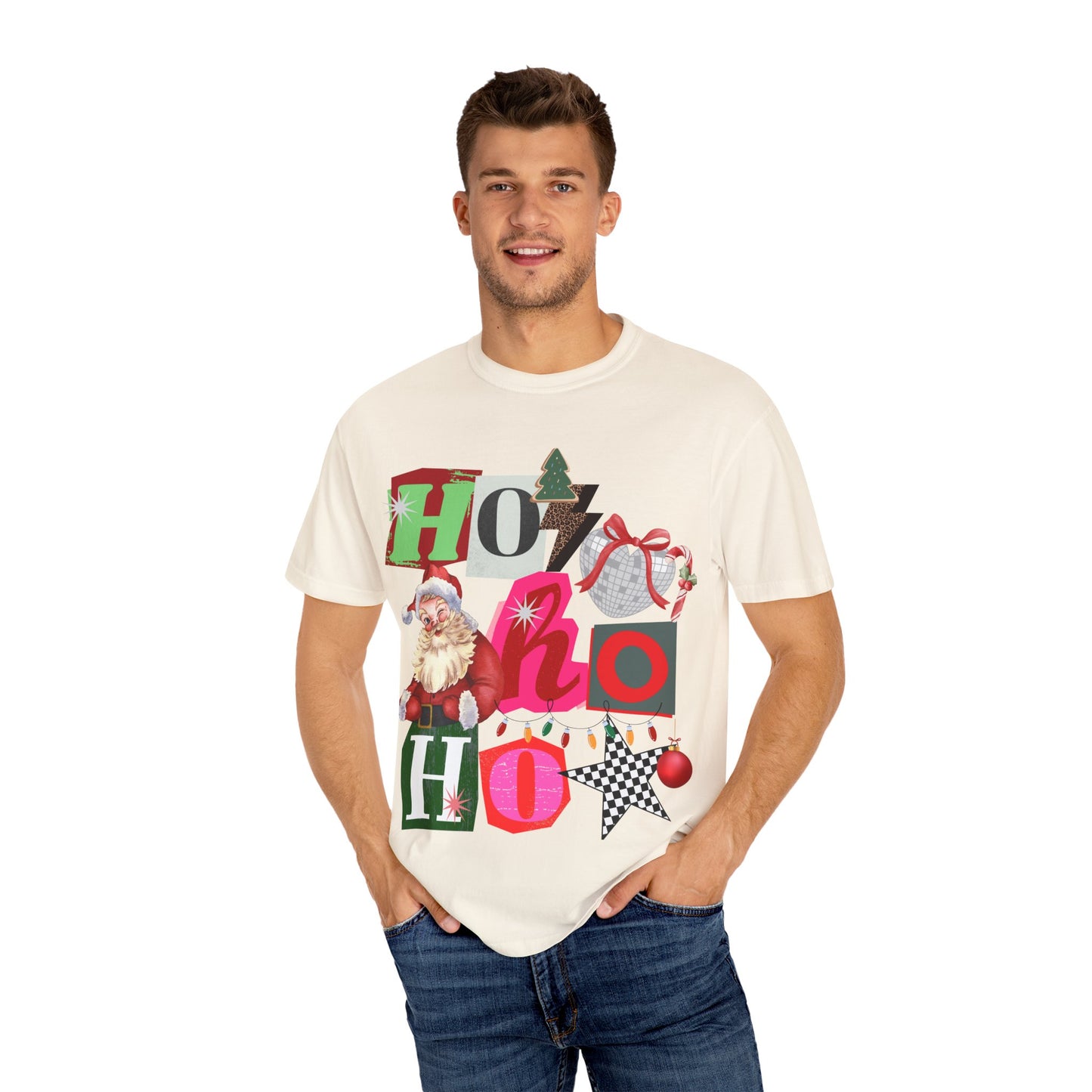 Festive Retro Santa T-Shirt | Ho Ho Ho Holiday Tee, Christmas Shirt, Unisex Tee, Gift for Him/Her, Cozy Winter Apparel