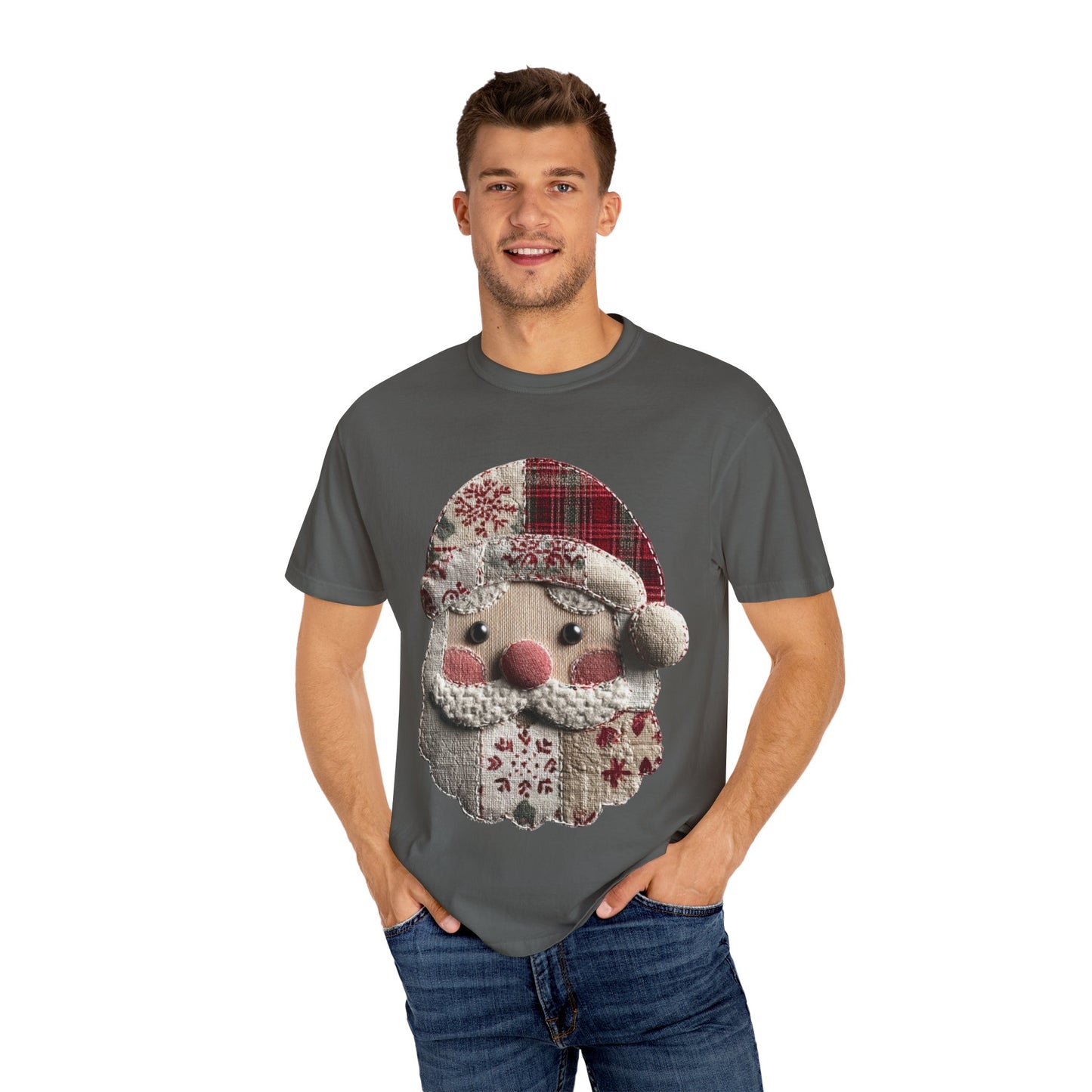 Patchwork Santa T-Shirt | Unisex Holiday Tee | Cute Christmas Gift, Festive Apparel, Winter Outfits, Casual Style