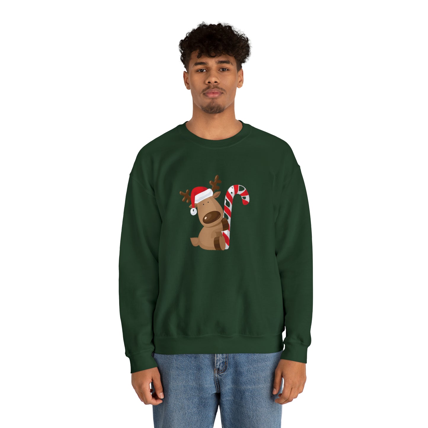 Reindeer Candy Cane Unisex Heavy Blend Crewneck Sweatshirt
