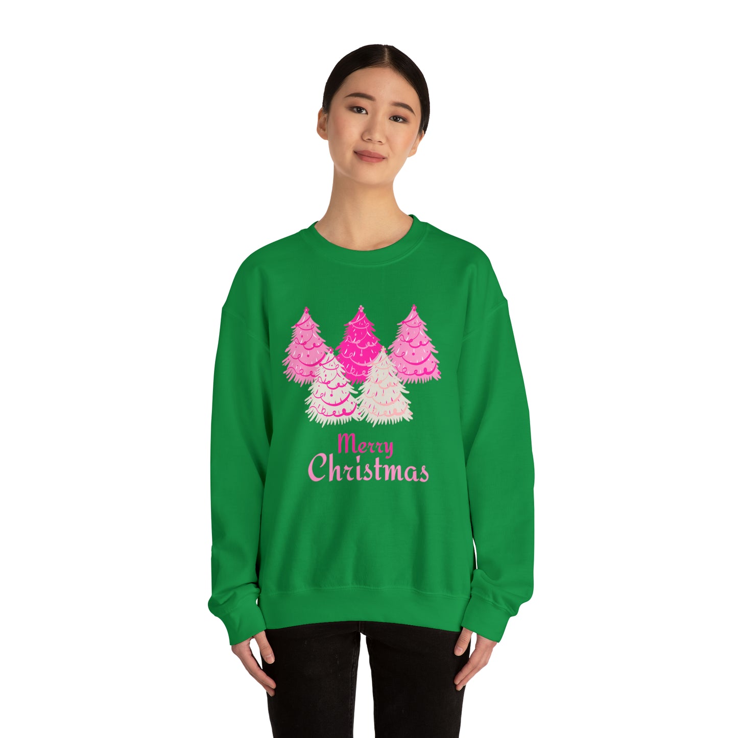 Merry Christmas Pink Trees Unisex Heavy Blend Crewneck Sweatshirt