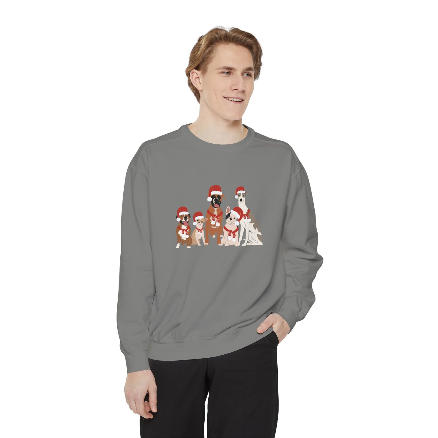 Santa Dogs Comfort colors Sweatshirt, Cozy Holiday Apparel, Pet Lover Gift, Christmas Sweater, Unisex Sweatshirt, Cute Dog Design