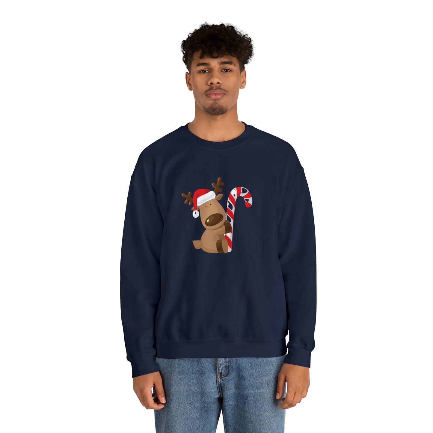 Reindeer Candy Cane Unisex Heavy Blend Crewneck Sweatshirt
