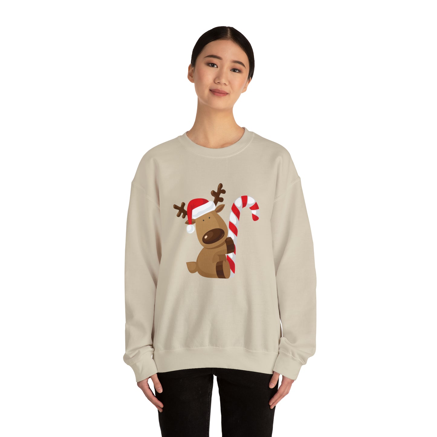 Reindeer Candy Cane Unisex Heavy Blend Crewneck Sweatshirt