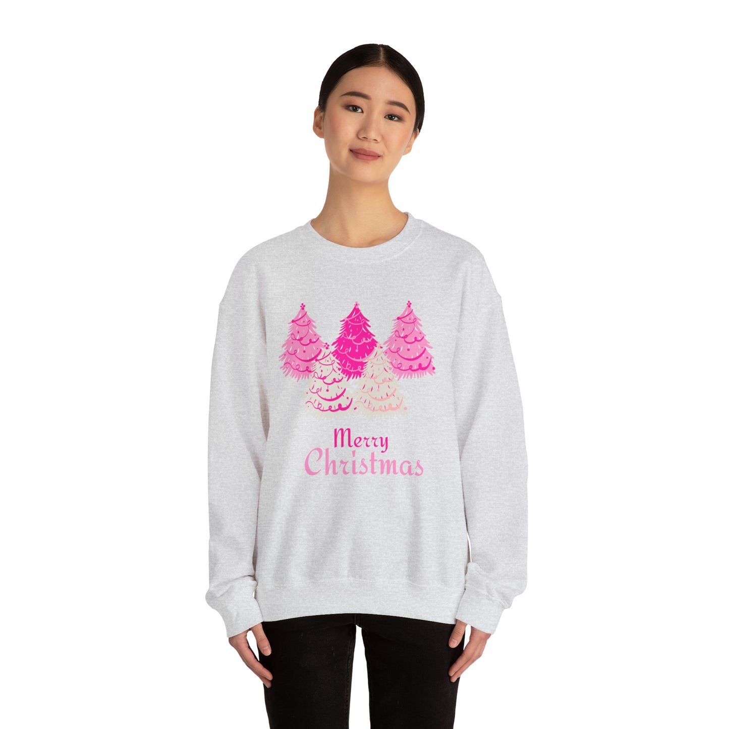 Merry Christmas Pink Trees Unisex Heavy Blend Crewneck Sweatshirt