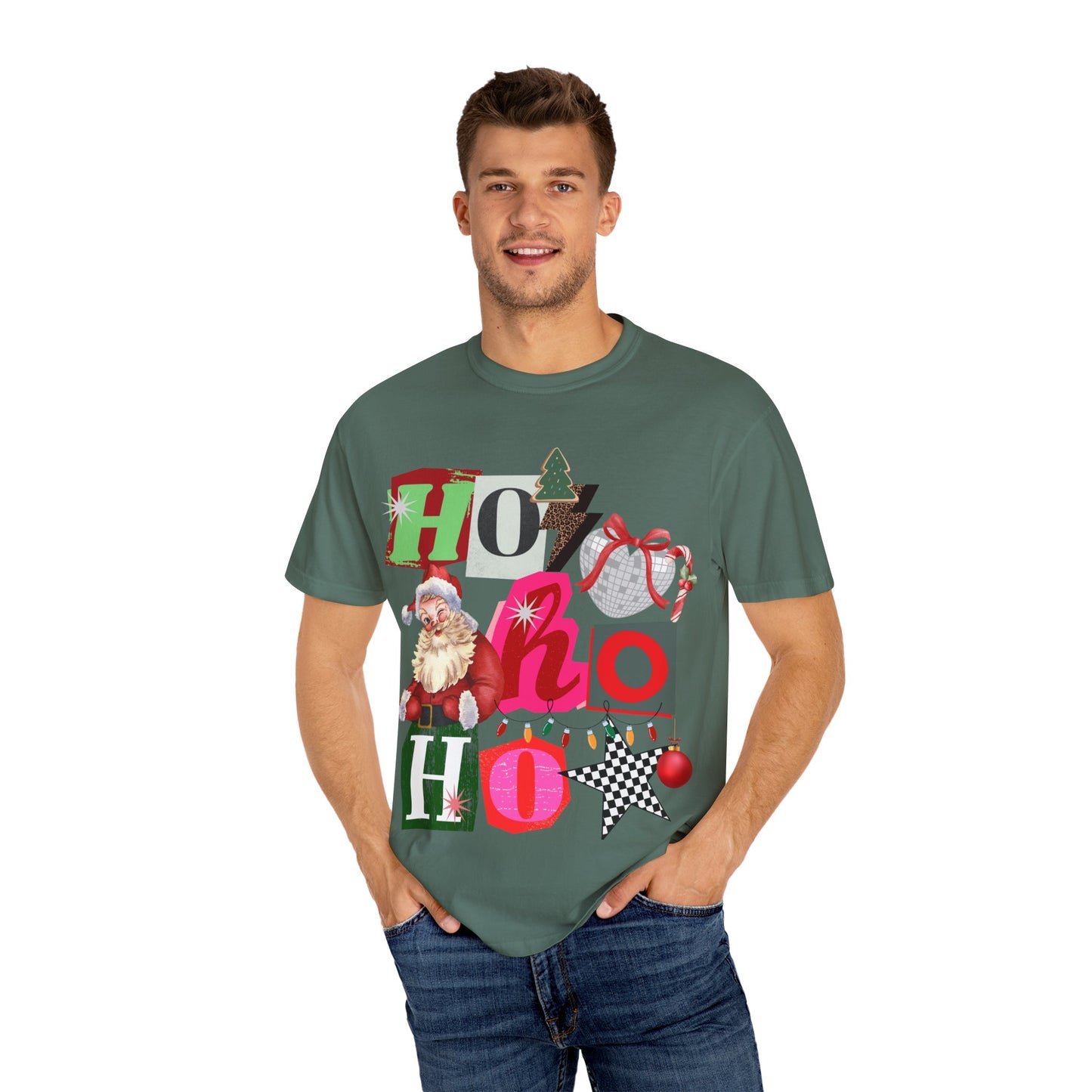 Festive Retro Santa T-Shirt | Ho Ho Ho Holiday Tee, Christmas Shirt, Unisex Tee, Gift for Him/Her, Cozy Winter Apparel