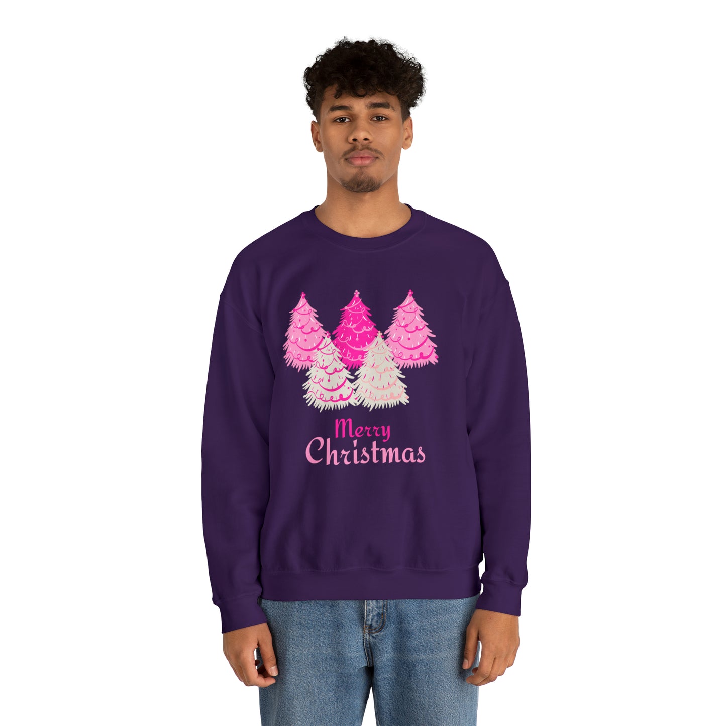 Merry Christmas Pink Trees Unisex Heavy Blend Crewneck Sweatshirt