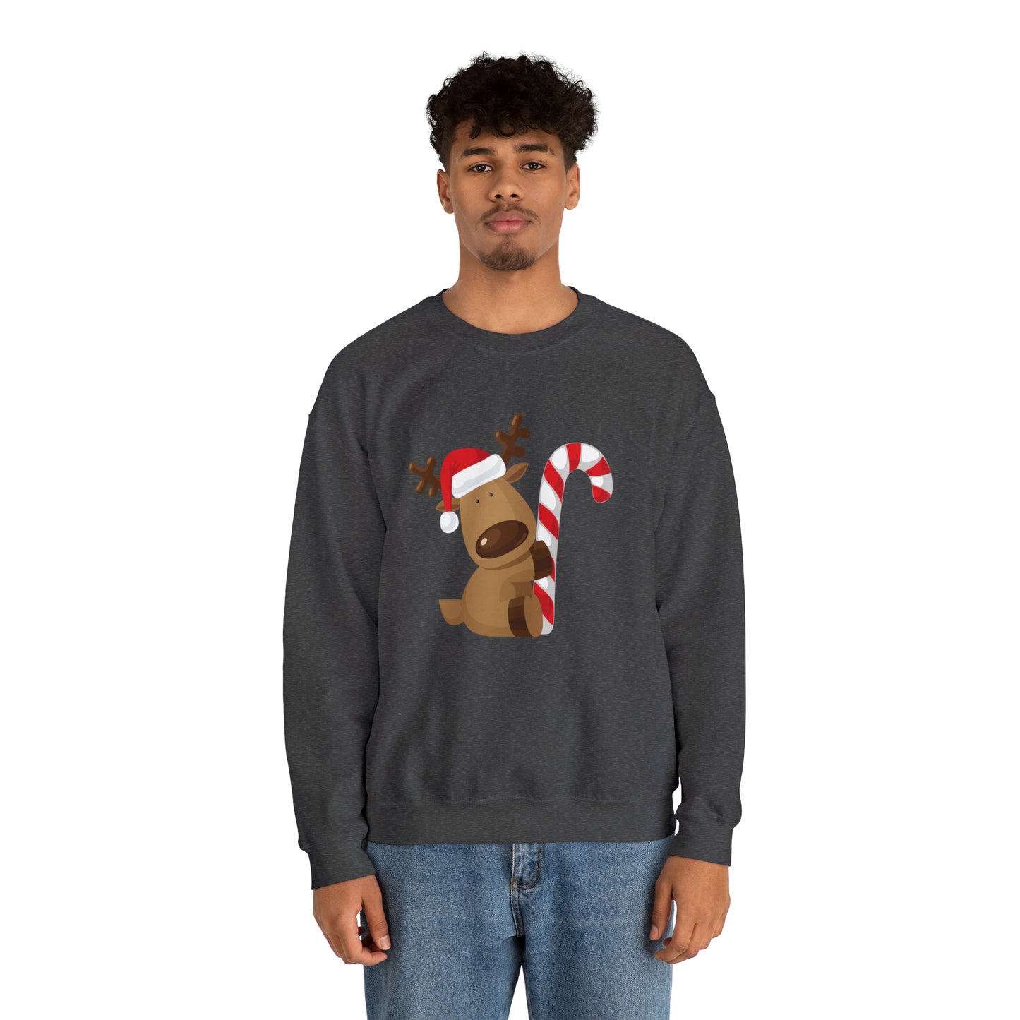 Reindeer Candy Cane Unisex Heavy Blend Crewneck Sweatshirt