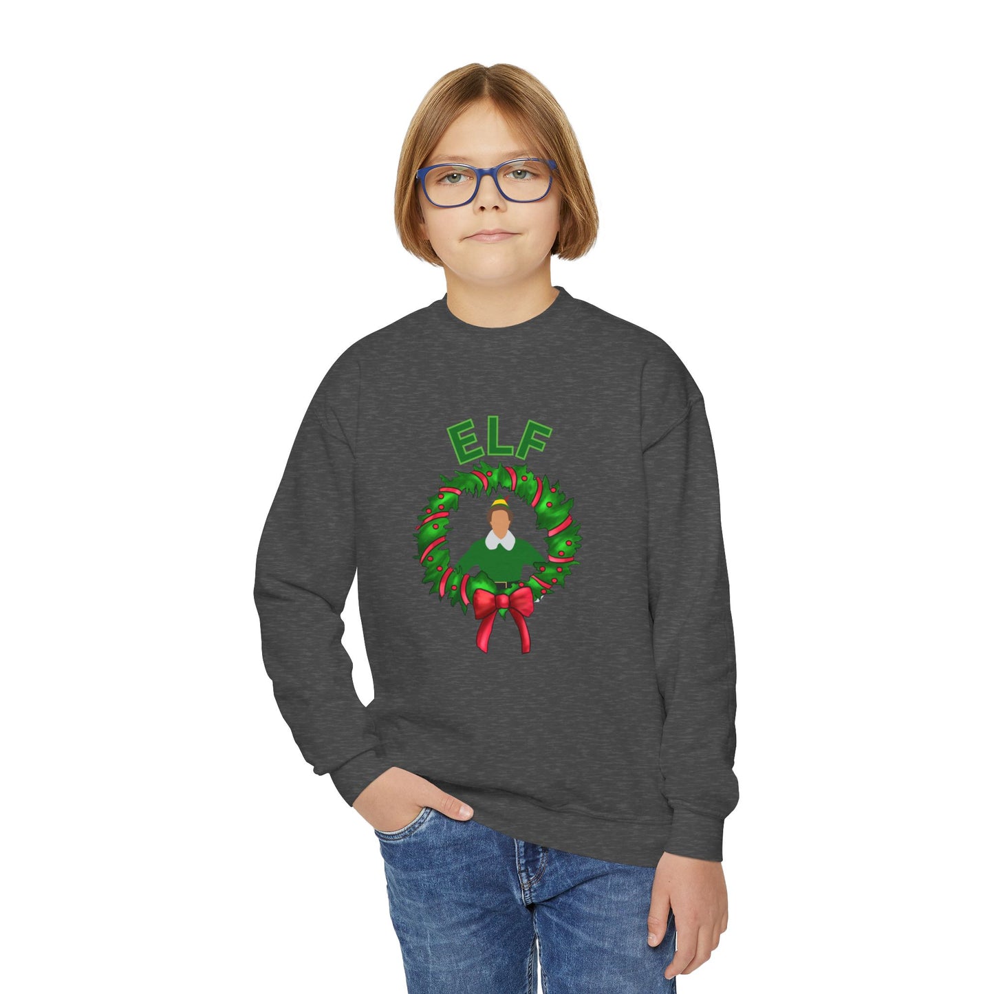 Buddy elf kids Crewneck Sweatshirt - Elf Holiday Comfort, Festive Gift for Kids, Cozy Winter Apparel, Christmas Sweater, Family Gathering Outfit