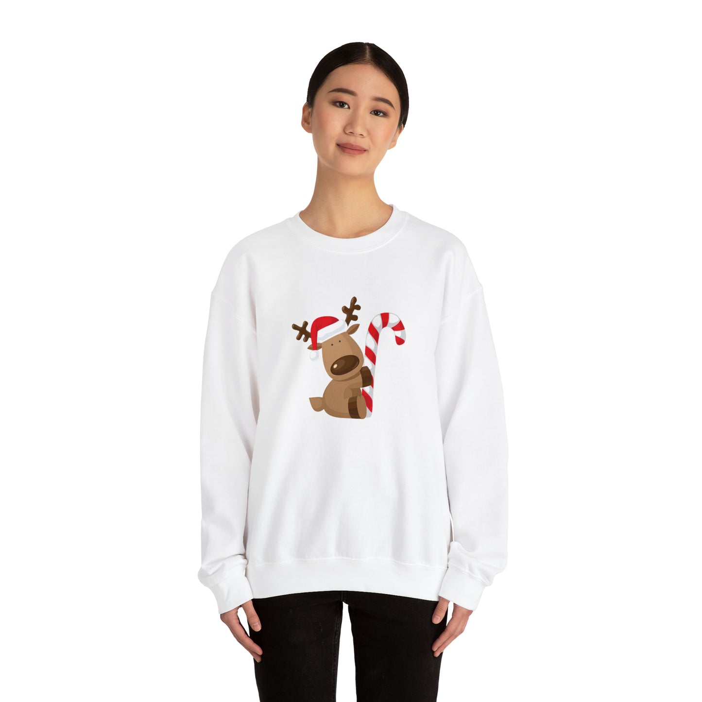 Reindeer Candy Cane Unisex Heavy Blend Crewneck Sweatshirt
